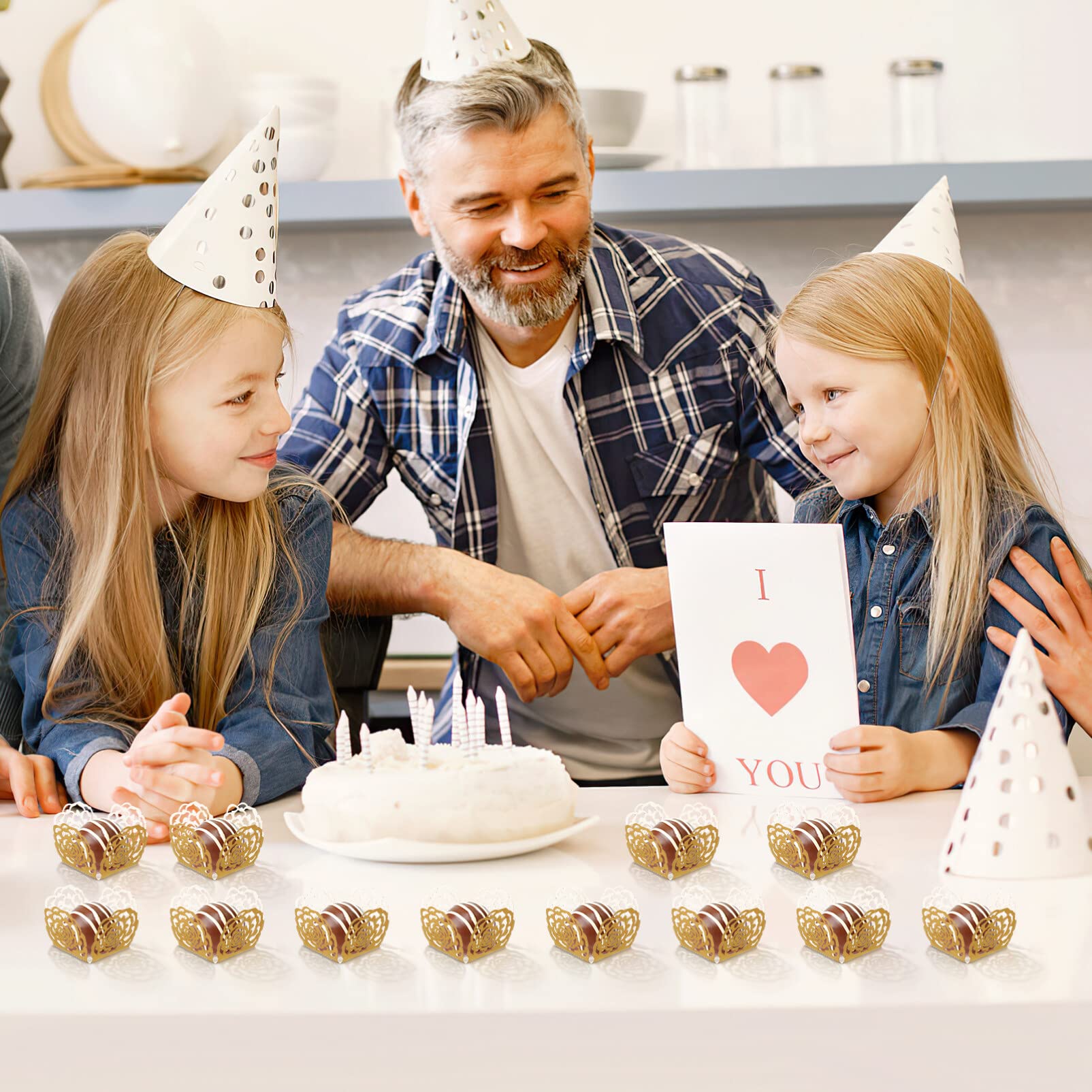 Alipis Truffle Wrappers Paper Candy Cups Gold Rose Truffle Cup Dessert Liners, Square Cupcake Liners Chocolate Baking Paper Cups