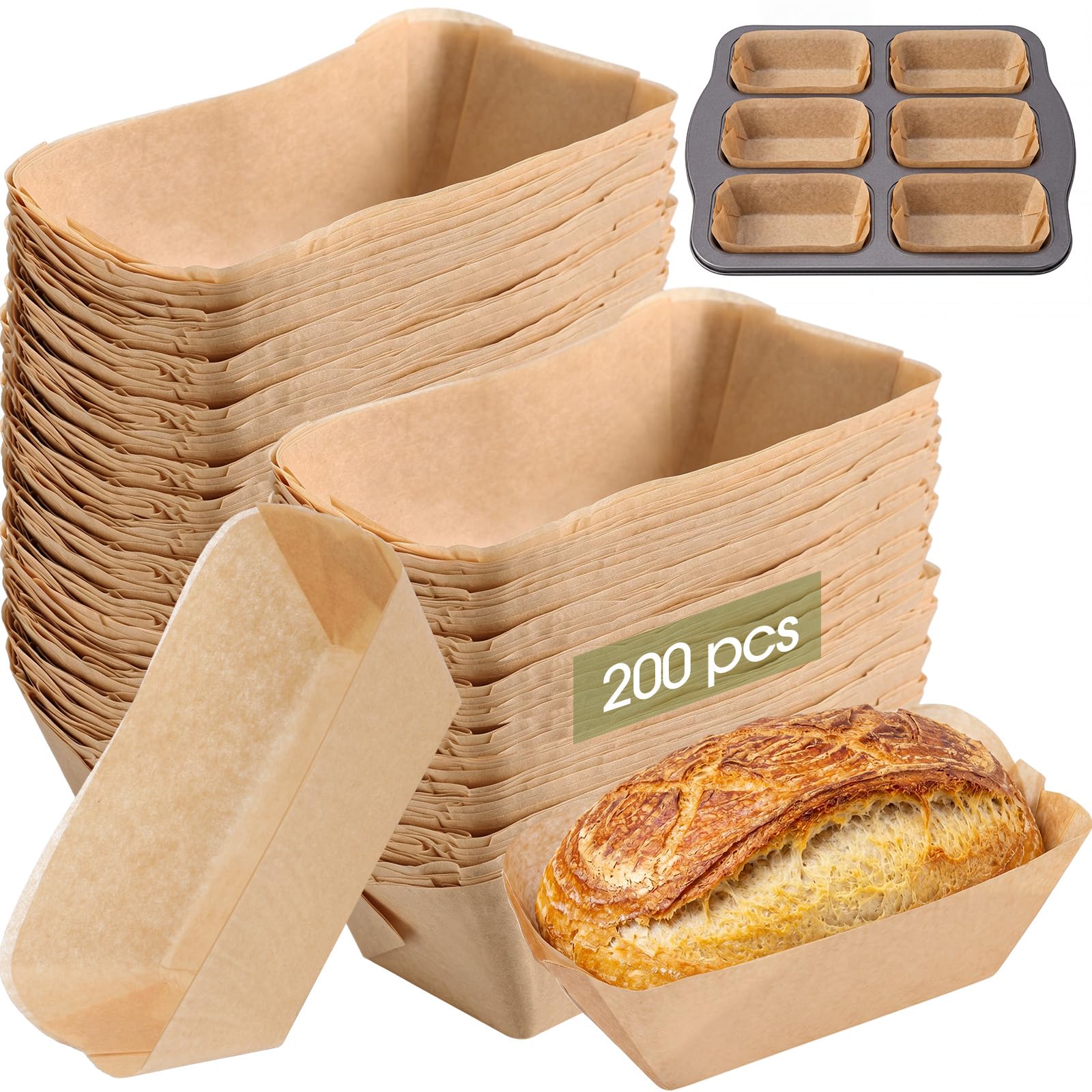 Watersay 200 Pcs Mini Loaf Pan Liners 4x2x2, Parchment Paper Baking Cups for Air Fryer Oven, Disposable Paper Cupcake Liners 