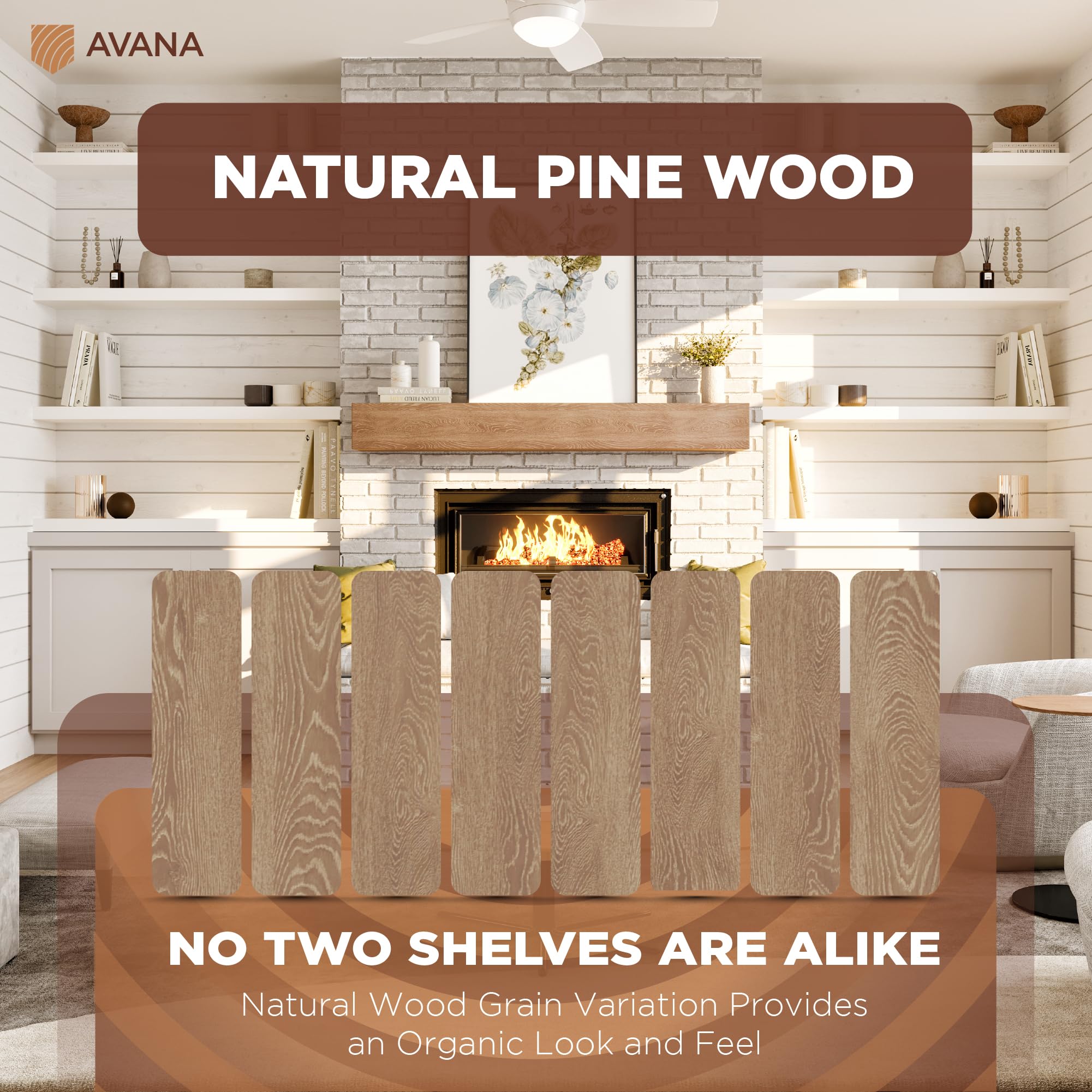 Avana Rustic Fireplace Mantle Shelf 60 Inches - Handcrafted Wood Mantles For Over Fireplace - Wall Mounted Farmhouse Fireplace M