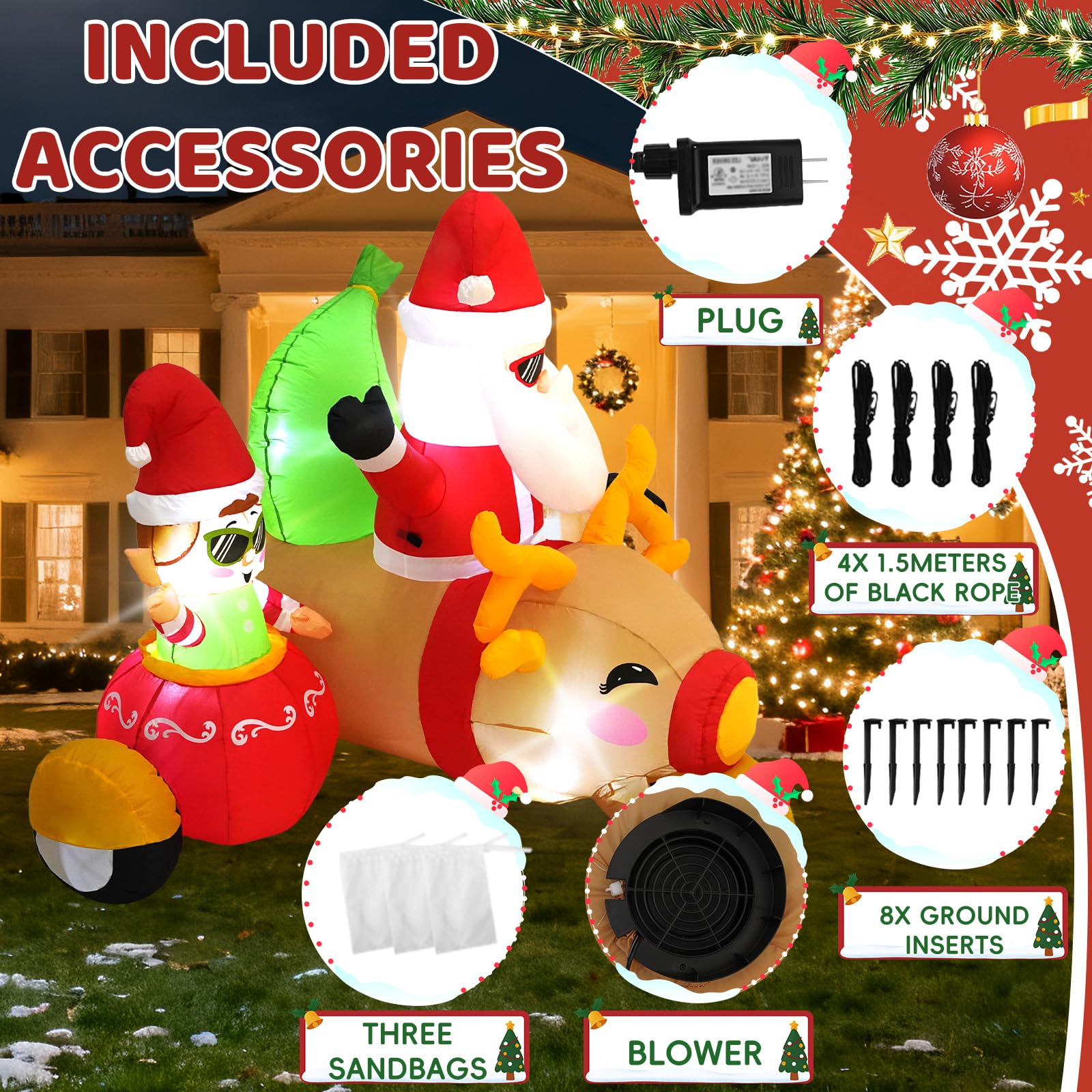 InfleasJoiy 6FT Santa Claus Inflatable Decoration with Built-in LED Lights, Christmas Outdoor Inflatable Decoration for Lawn, Ya