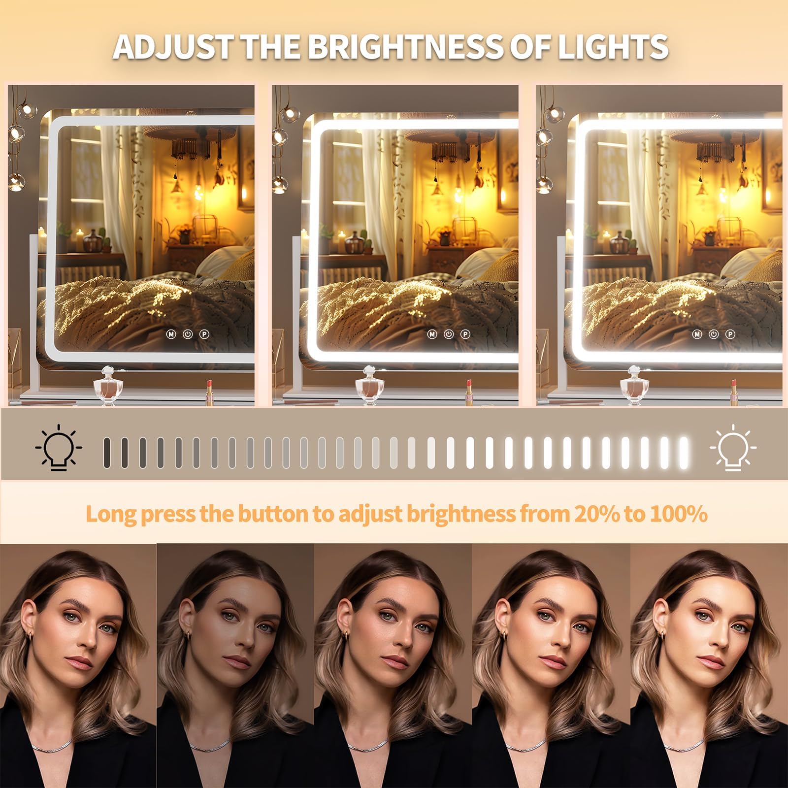 Hasipu Vanity Mirror With Lights, 34.3 X 25.2 Led Makeup Mirror, Light Up Mirror With 10X Magnification And Phone Holder, Usb Ch