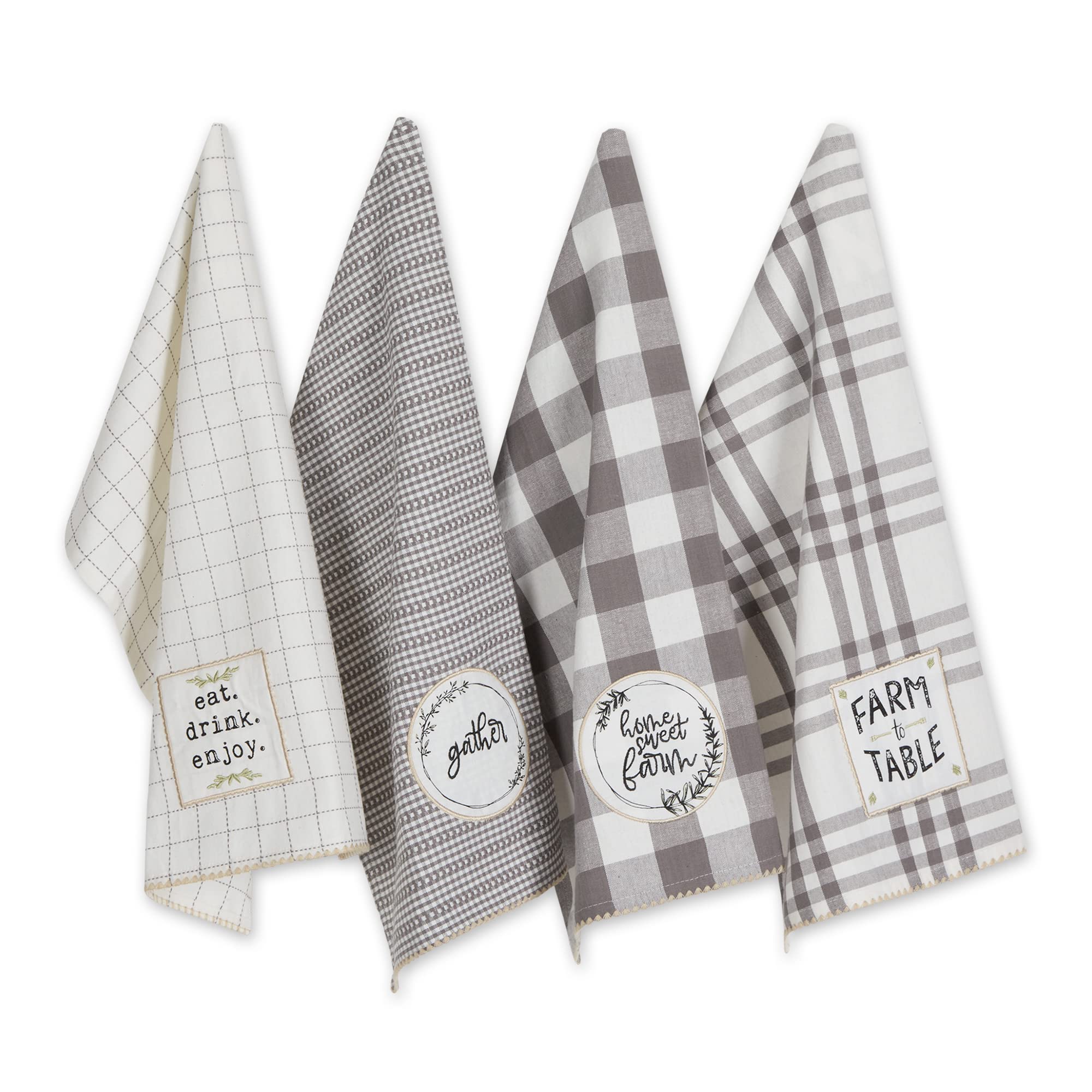 GRAY FARM TO TABLE EMBELLISHED DISHTOWEL SET/4