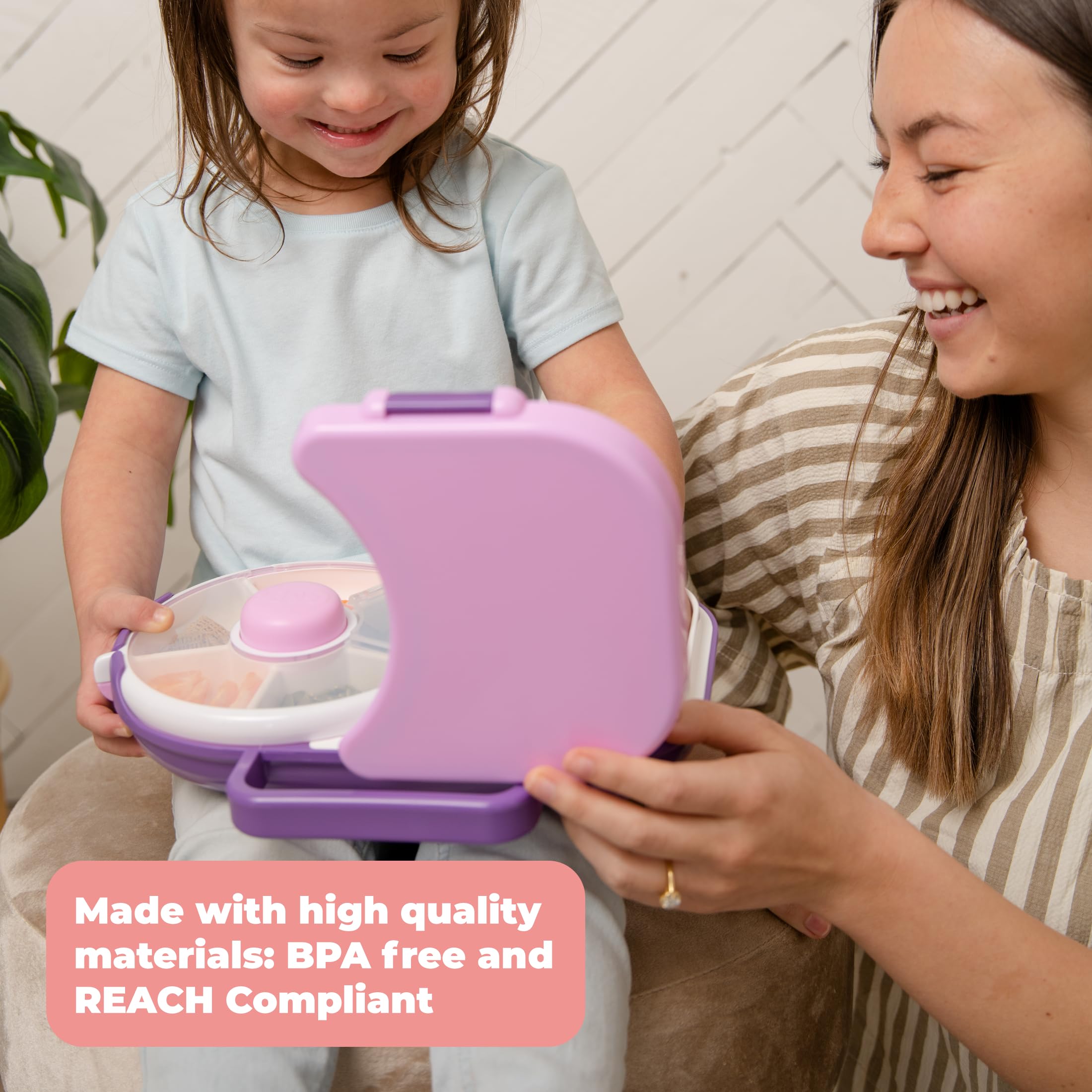 Gobe Kids Lunchbox With Detachable Snack Spinner + Hand Strap & Sticker Sheet, Reusable Bento Style Lunch Container 5 Small +1 L