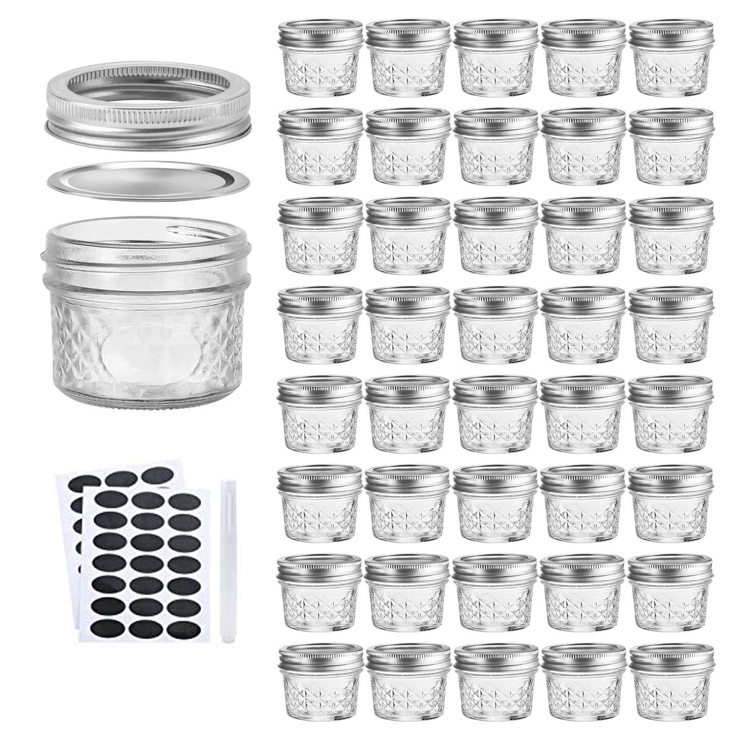 Accguan 4oz / 120ml Mason Jars Glass Canning Jars, Jelly Jars With Regular Lids, Ideal for Honey,Jam,Wedding Favors,Shower Favor
