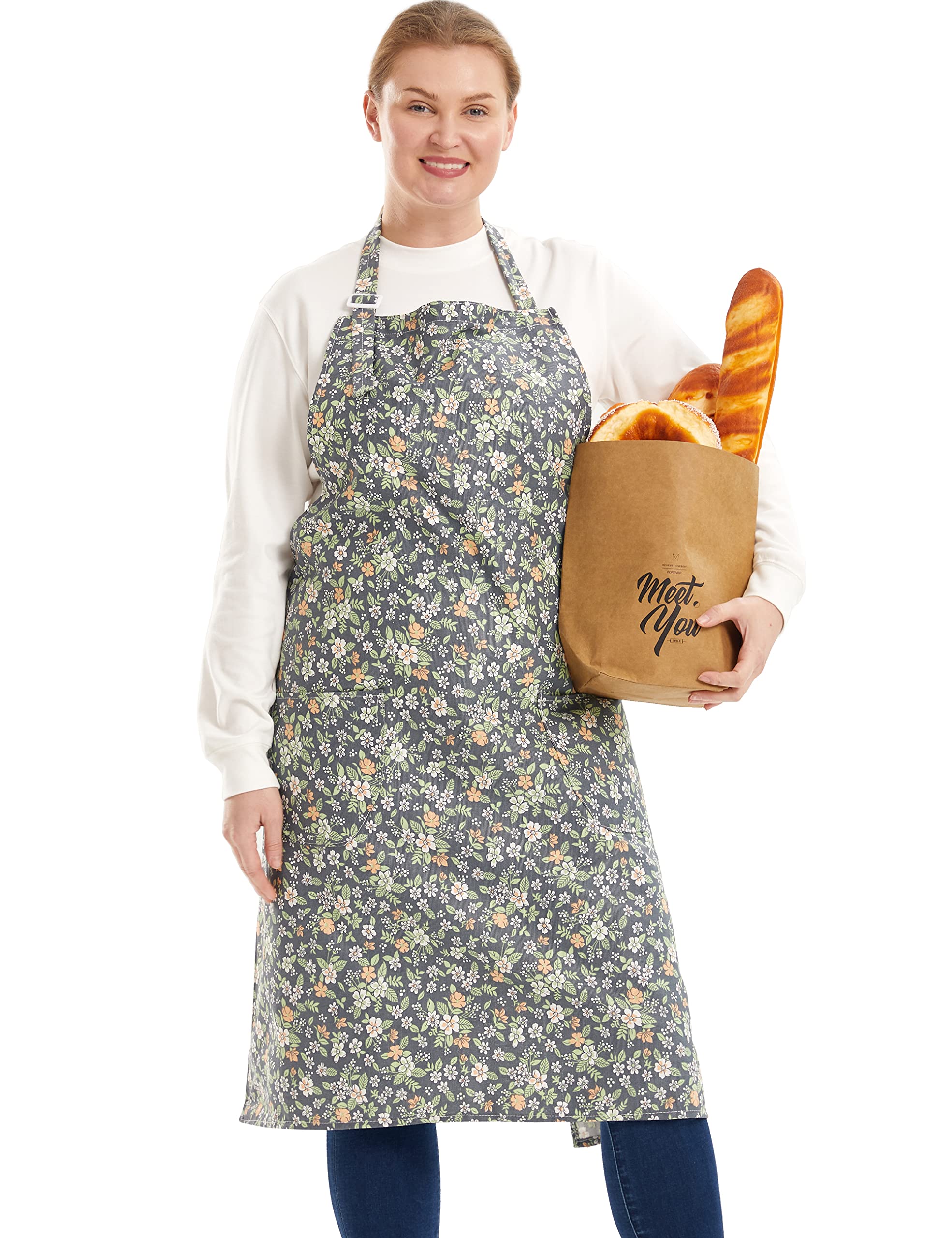 Apronner Cotton Linen Baking Plus Size Aprons For Women With Pockets Kitchen Cooking Pastoral Style