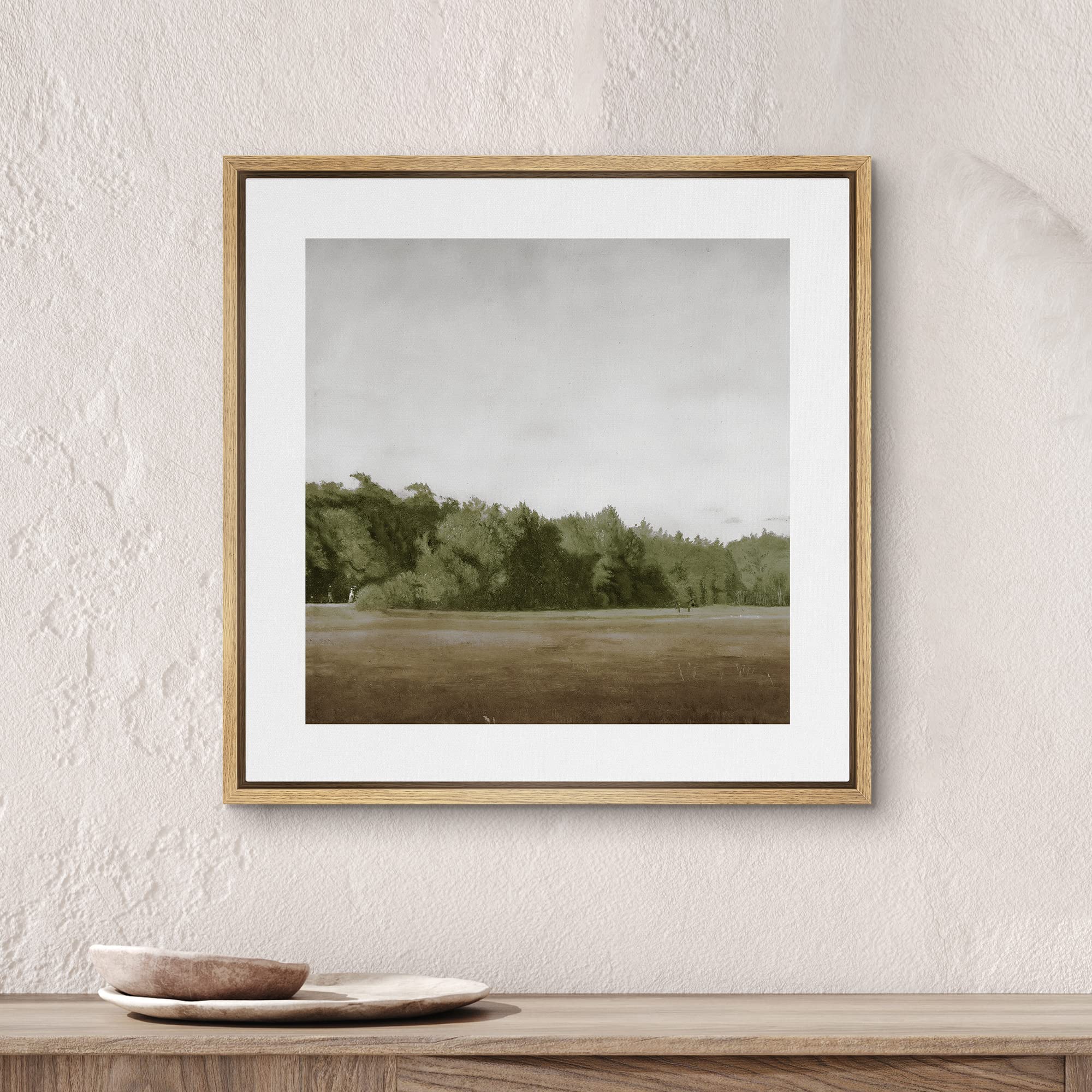 Signwin Framed Canvas Print Wall Art Green Mountain Hill Forest Landscape View Nature Wilderness Illustrations Fine Art Farmhous