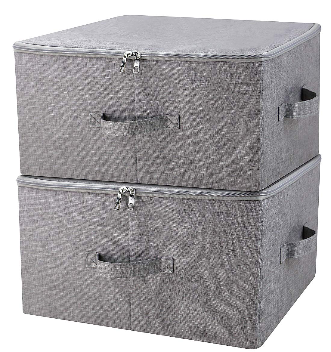 iwill CREATE PRO Folding Storage Box with Zip Lid and Handles  Storage Basket With Linen Fabric  Closet Shelf Drawers Dark Gray  2 pcs