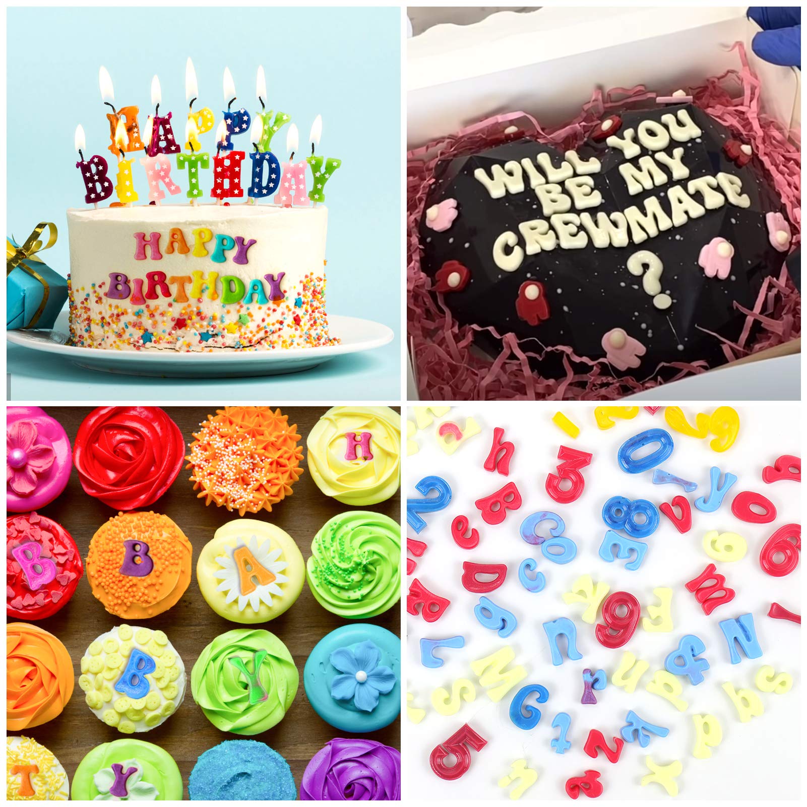 Mity Rain 4Pcs Letter Molds For Chocolate Covered Strawberries, Silicone Uppercase Lowercase Alphabet Number Fondant Mold For Ma