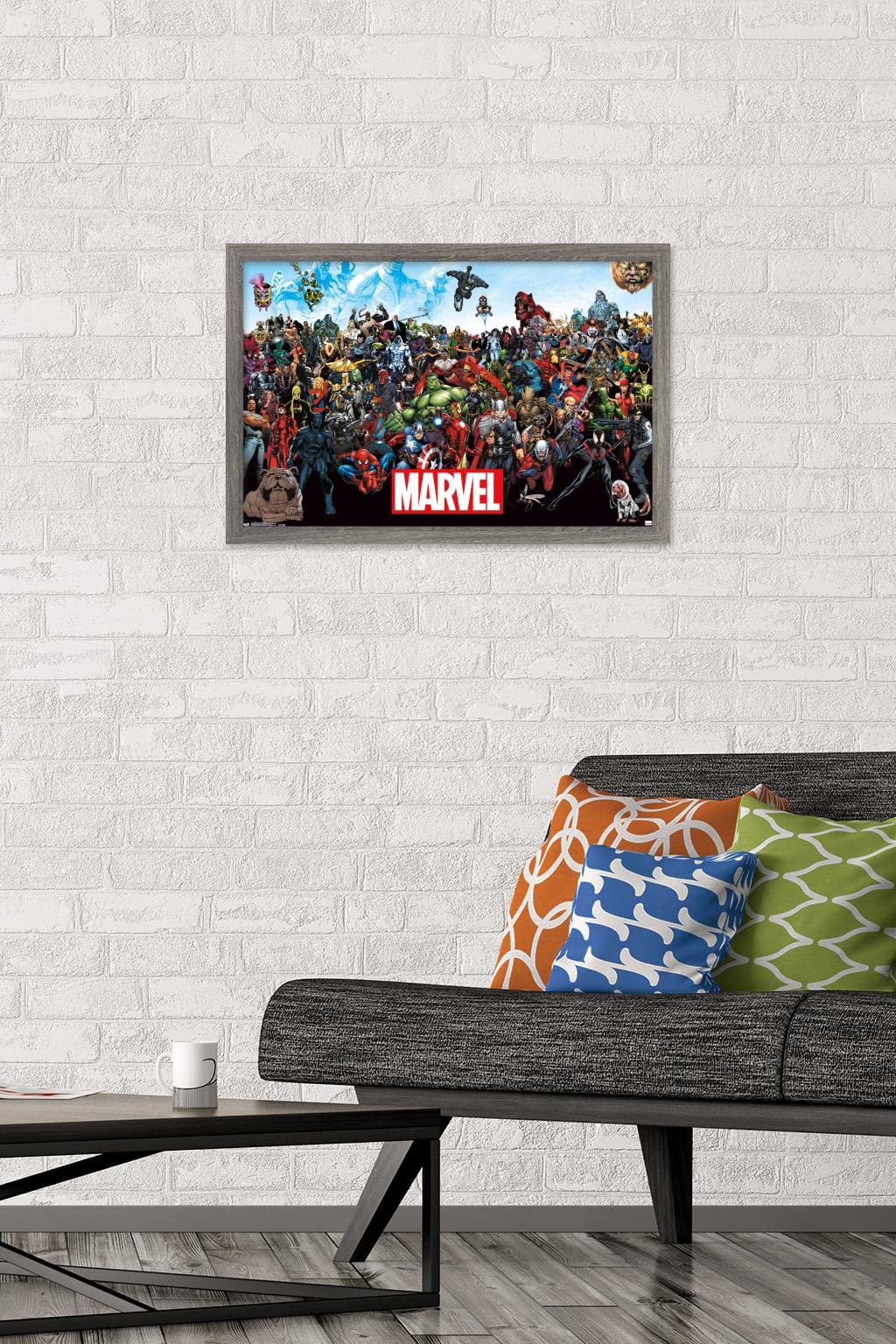 Trends International Marvel Comics - The Marvel Lineup Wall Poster, 14.72'' X 22.37'', Barnwood Framed Version