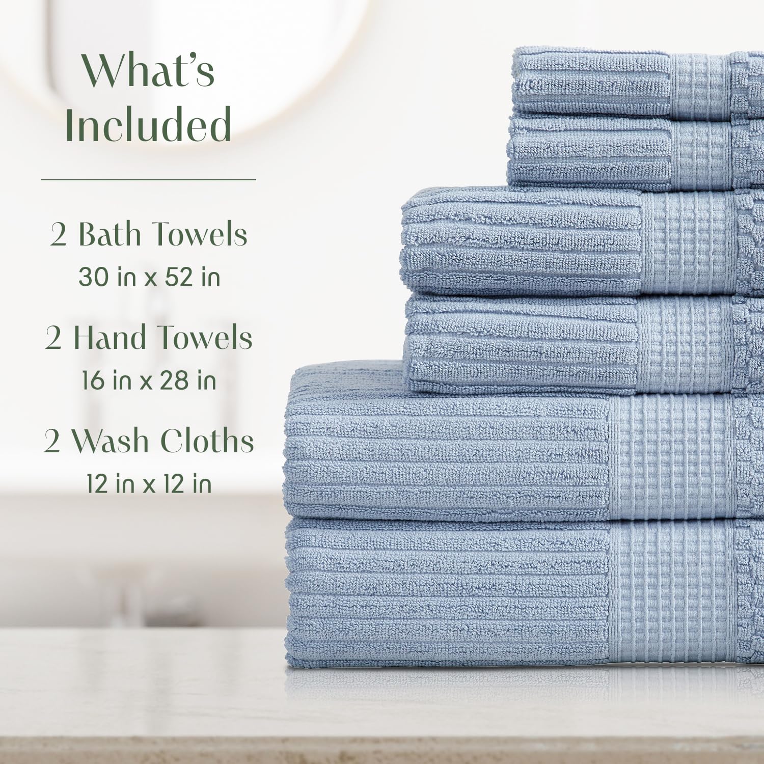 Springtree Home 100% Cotton Towel Set 6 Piece Set | Super Soft & Absorbent Quick-Dry 2 Bath Towels 2 Hand Towels & 2 Washcloths
