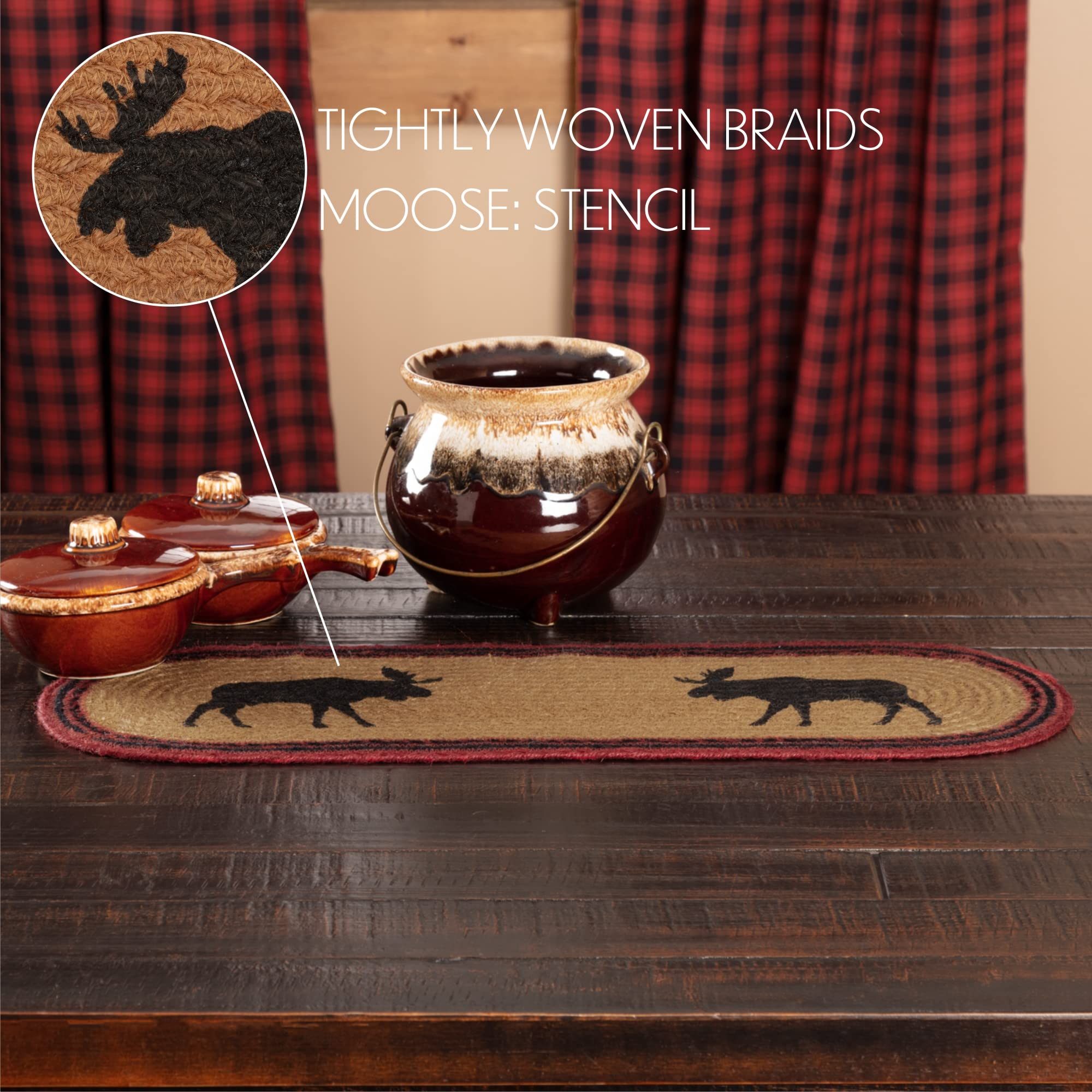 Vhc Brands Cumberland Moose Rustic Decor Natural Jute Table Runner For Kitchen Dining Room , Tan Red Black Woodland