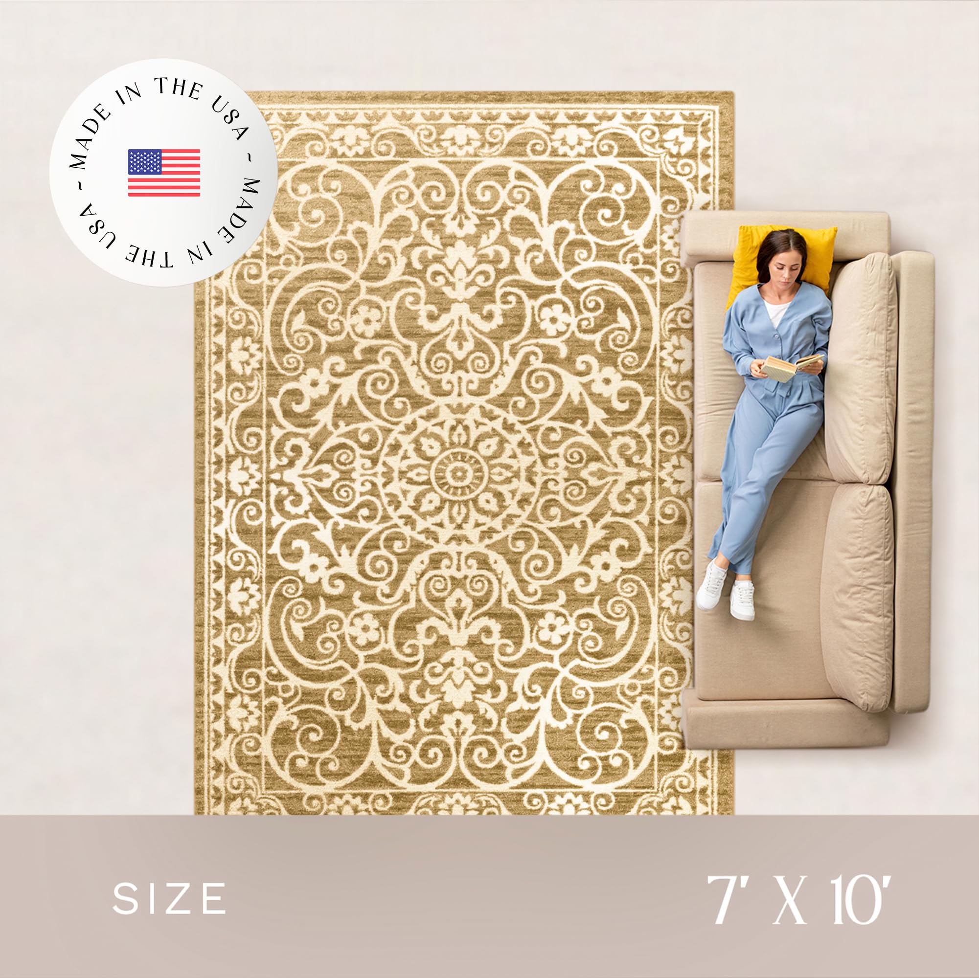 Maples Rugs Pelham Transitional Area Rugs - Made in USA - Low Pile, Non Slip, Pet-Friendly Large Mat for Bedroom, Office, Living