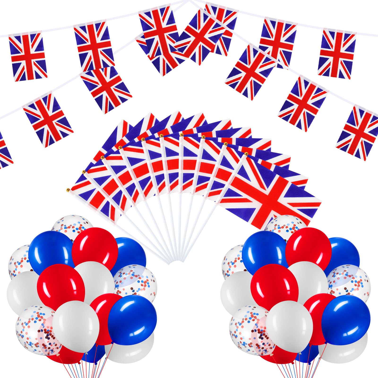 Lenwen 54 Pcs 4Th Of July British String Pennant Banners British Flag Red White And Blue Latex Balloons With Confetti Balloons C