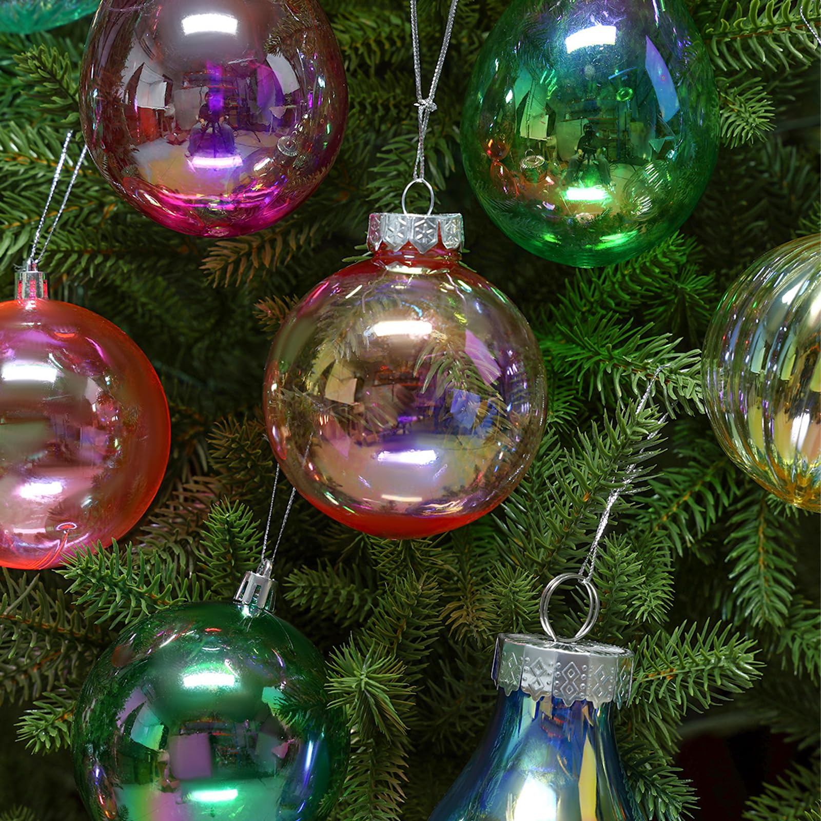 Neioaas 60MM Iridescent Plastic Ball - 6PCS Xmas Ornament Balls Set, Plastic Iridescent Decorative Hanging Ornaments for Xmas Tr