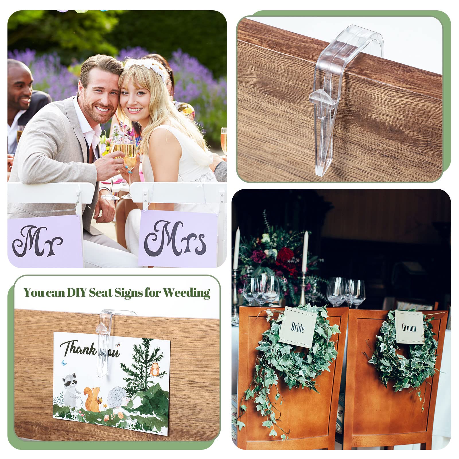 Chunful 24 Packs Clear Church Pew Clips for Weddings Heavy Duty Plastic Pew Hooks Decorations Church Bench Bow Holders for Aisle