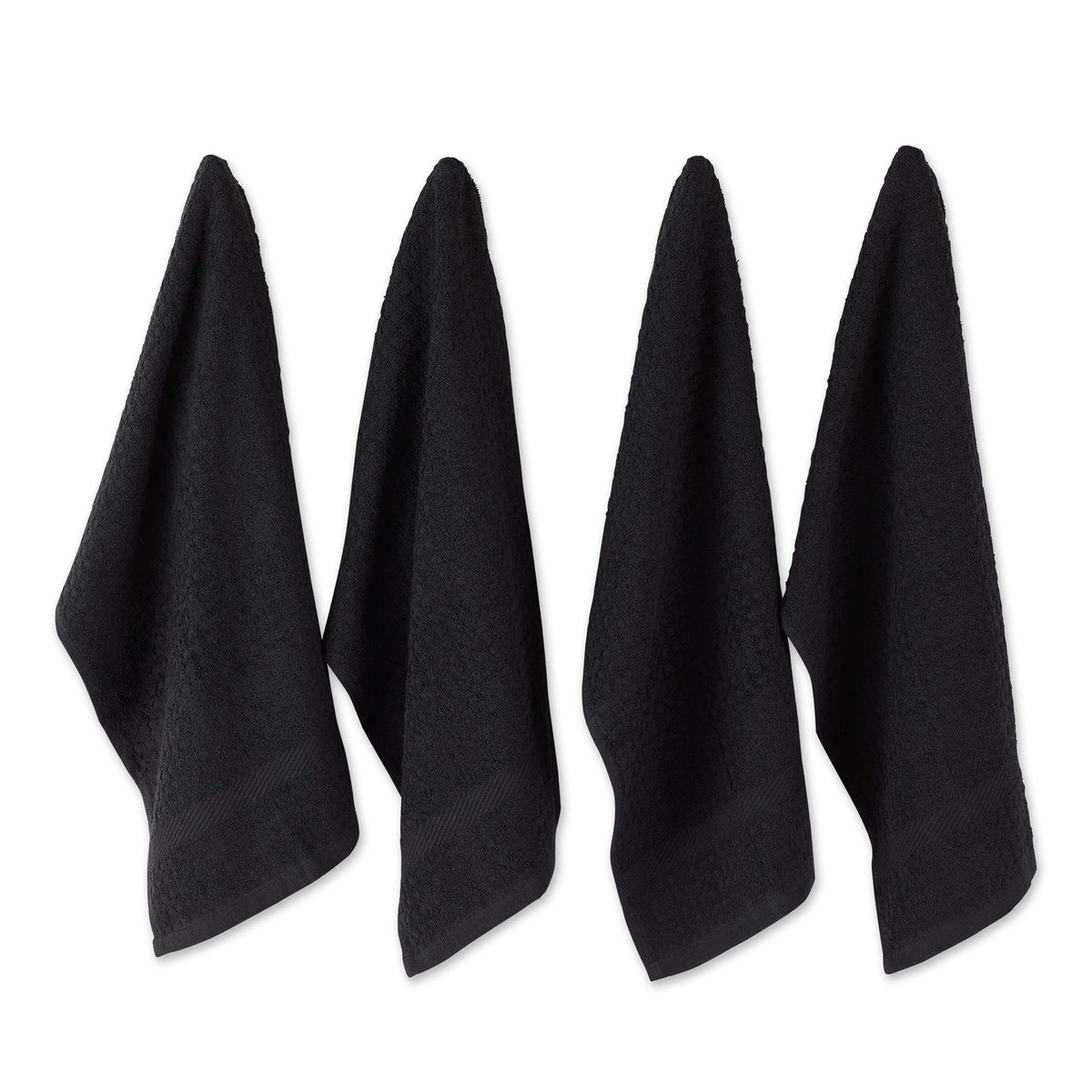 Dii Basic Terry Collection Waffle Dishtowel Set, 15X26, Solid Black, 4 Piece