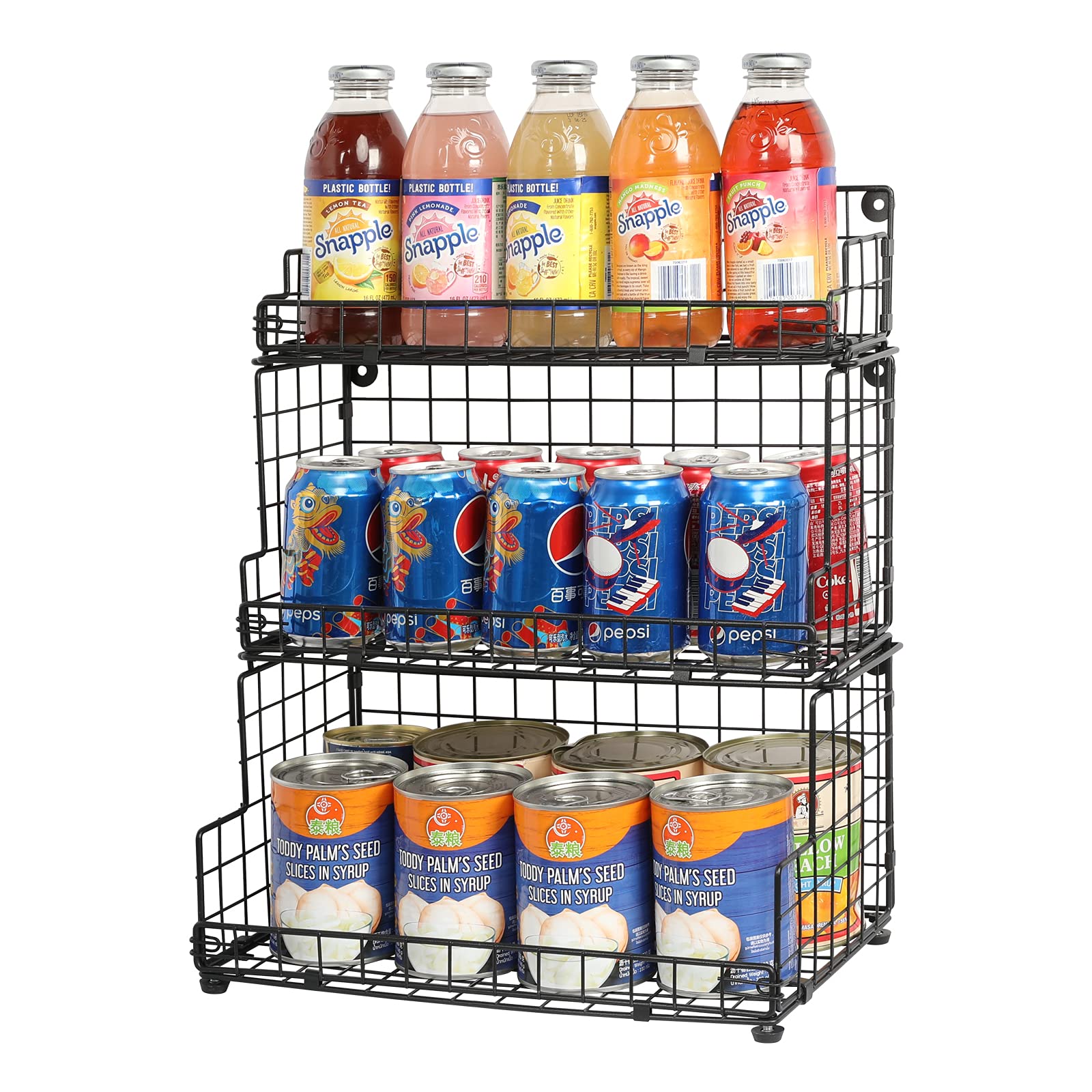 X-Cosrack Stackable Wire Basket 3 Tier Countertop& Wall Mounted Metal Storage Basket For Kitchen Pantry Cabinet, Muti-Functional
