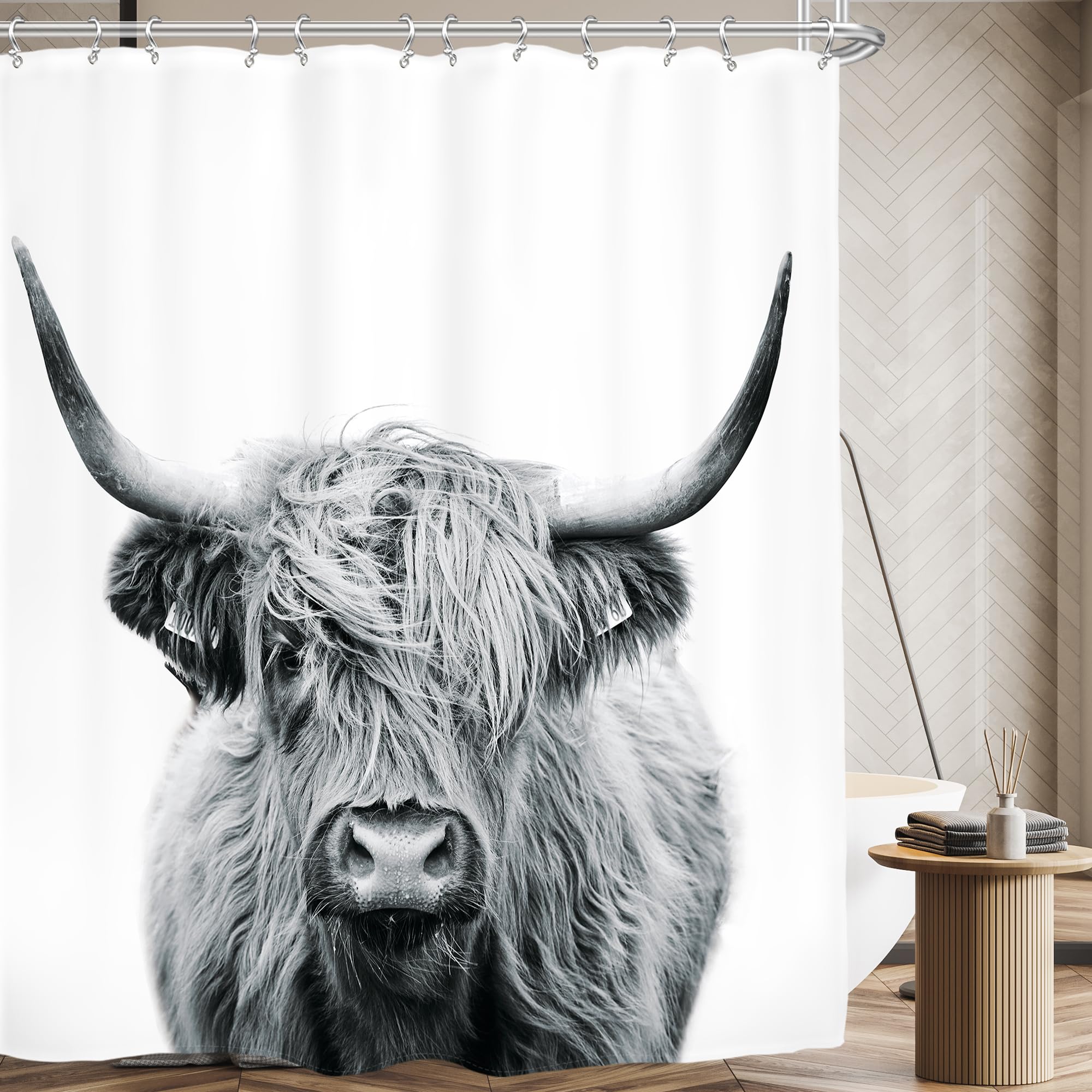 Ambzek Western Cow Shower Curtain 72Wx72H Inch Bull Highland Cow Portrait Primitive Farm Bathroom Accessories Farmhouse Cattle A