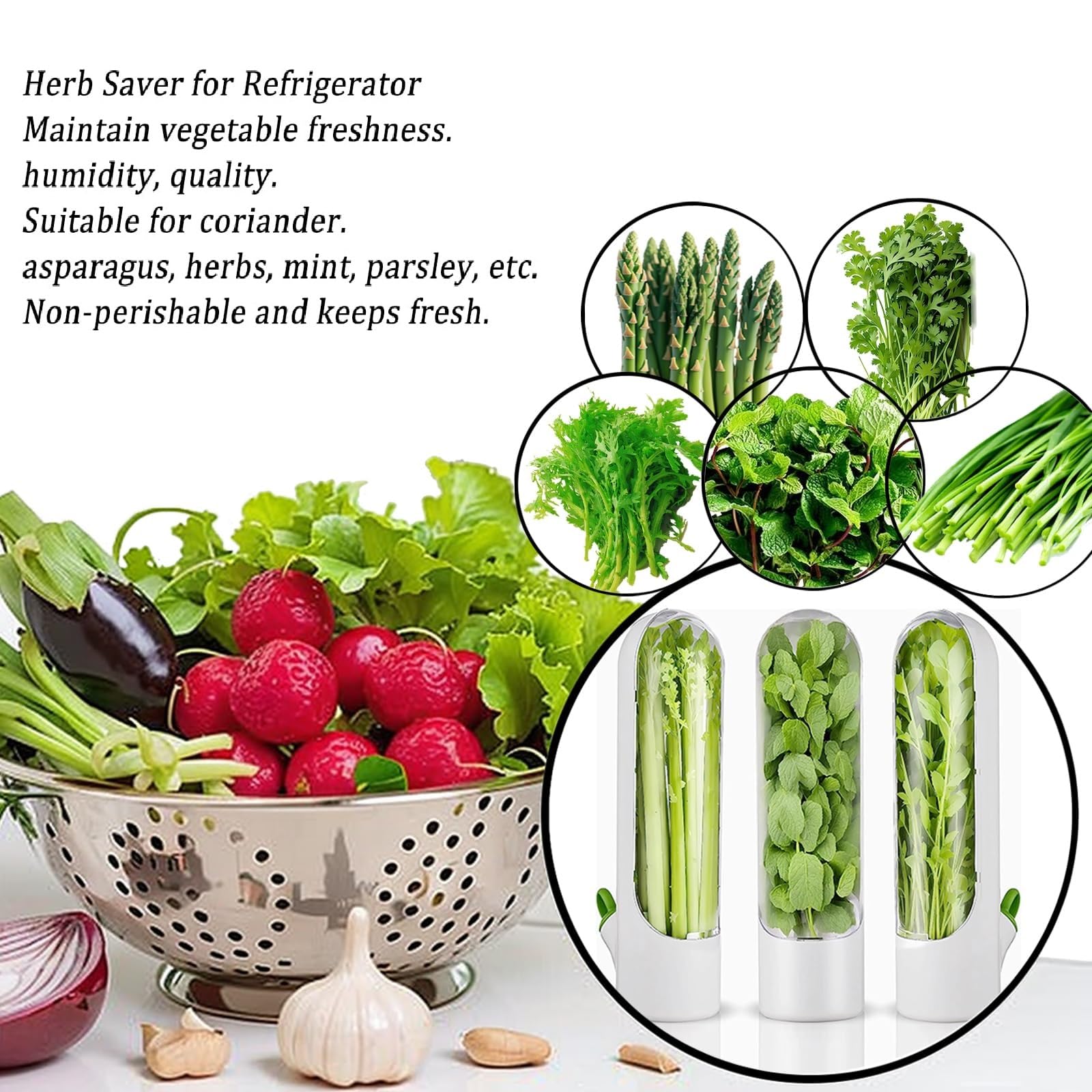Ueoz Herb Saver For Refrigerator, Herb Saver Pod, Vegetable Preservation Bottle, Fresh Herb Keeper For Cilantro, Mint, Parsley,