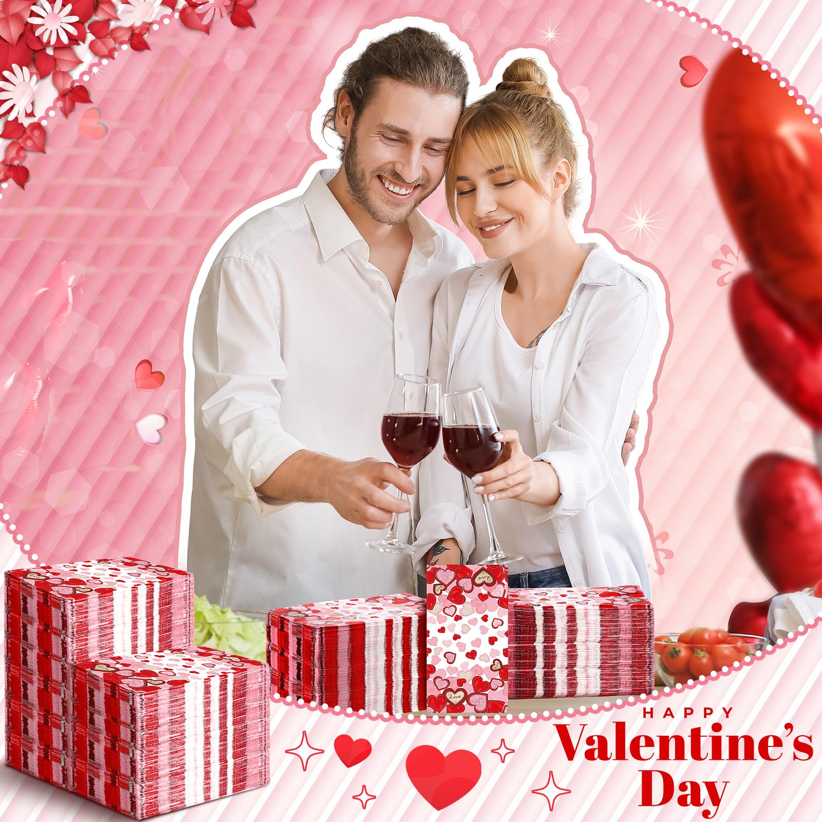 Pickmesh 150 Pcs Valentine'S Day Guest Napkins 2 Ply Red Pink Disposable Hand Towels Heart Bathroom Paper Napkins For Party Dinn