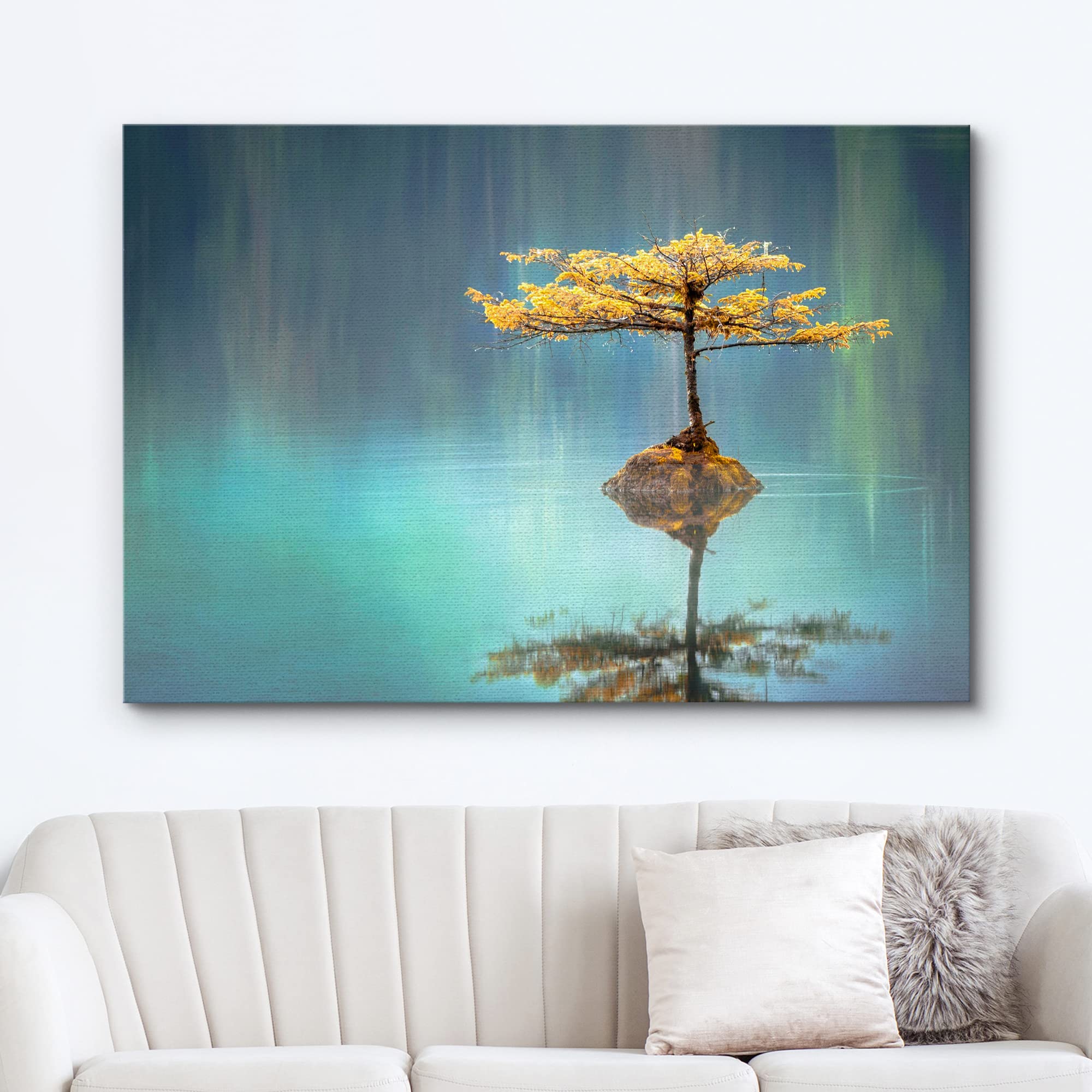 Wall26 Canvas Print Wall Art Peaceful Golden Lake At Sea With Reflection Nature Wilderness Photography Modern Art Rustic Scenic