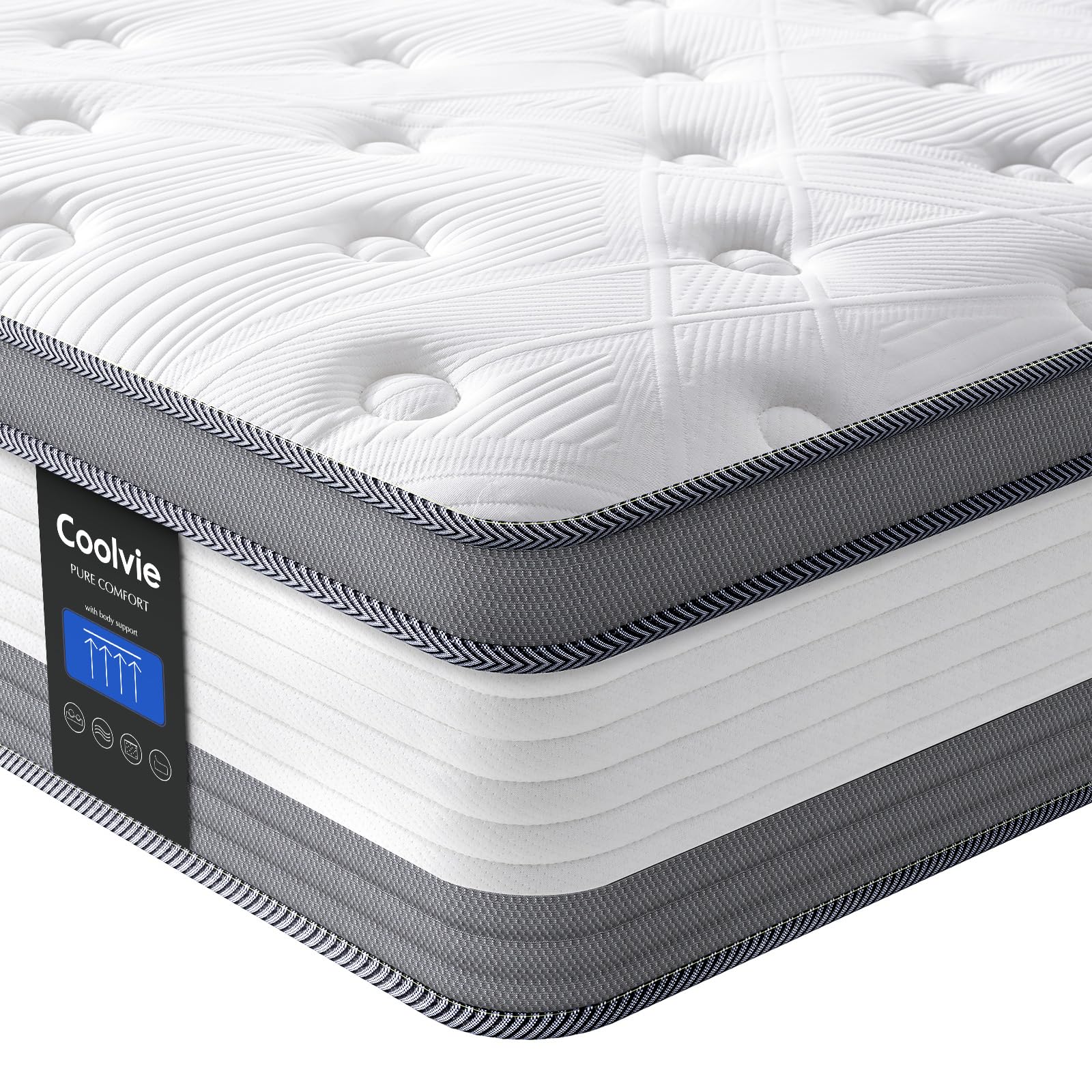 Coolvie Queen Mattress In A Box, 12 Inch Queen Size Mattresses, Individual Pocket Springs Queen Mattress With Memory Foam Layer