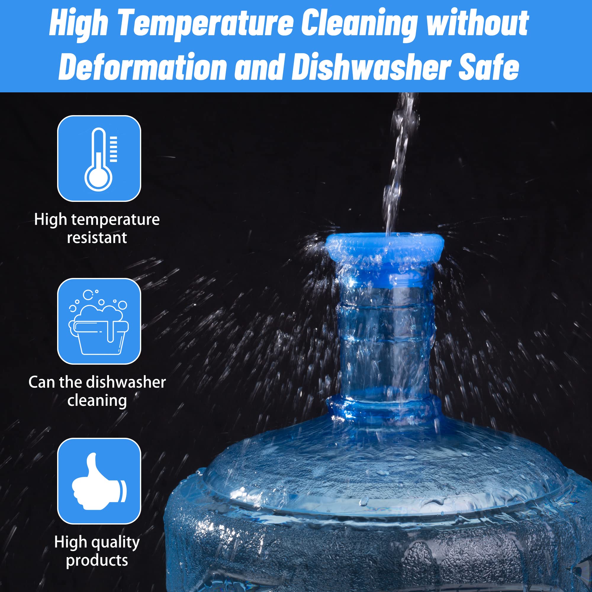 3 & 5 Gallon Water Jug Caps Reusable - Non-Spill 55mm Water Bottle Caps Silicone Replacement Cap Lids Anti Splash 3 Pack Leak Free