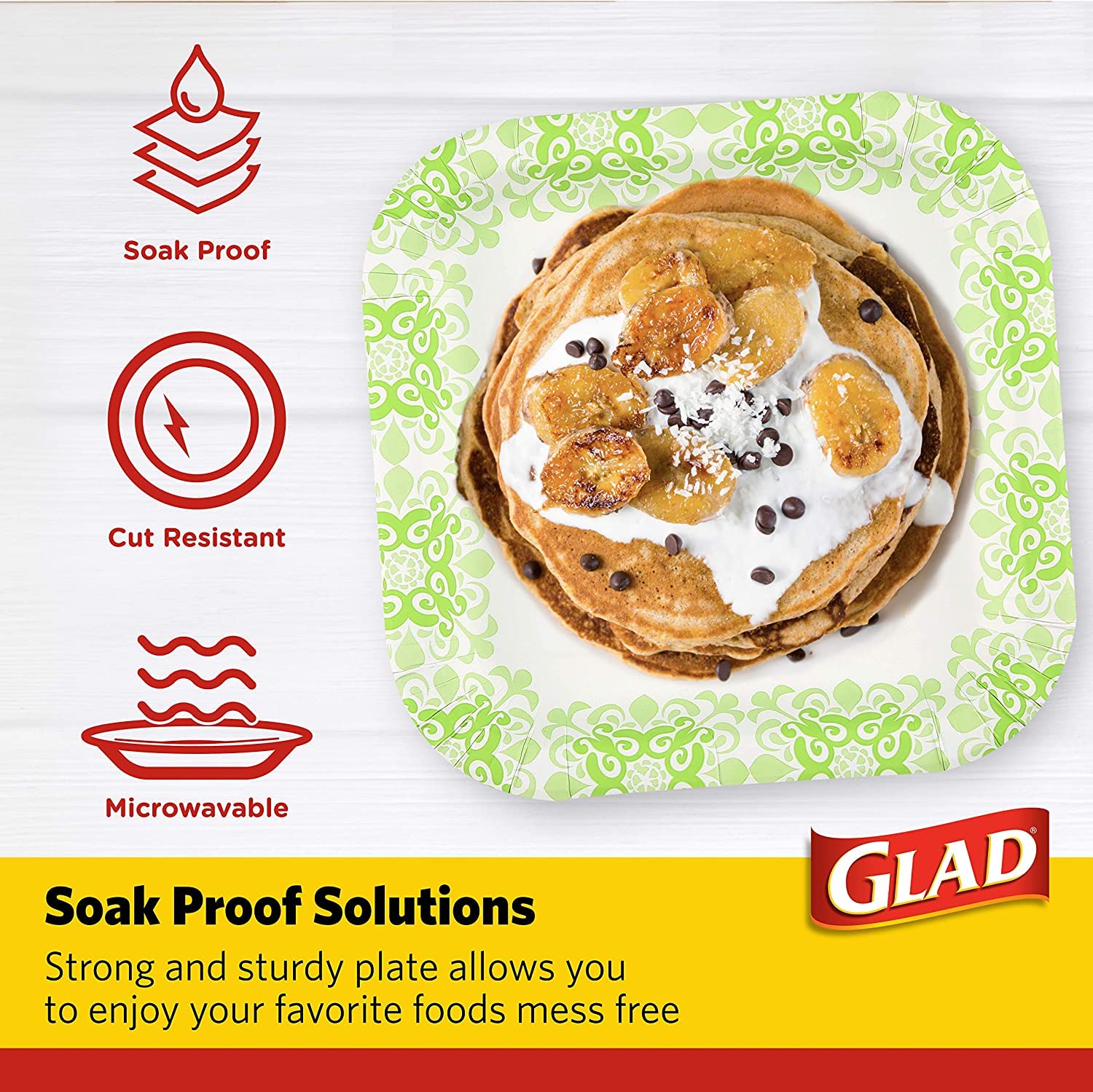 Glad Square Disposable Paper Plates For All Occasions | New & Improved Quality | Soak Proof, Cut Proof, Microwaveable Heavy Duty