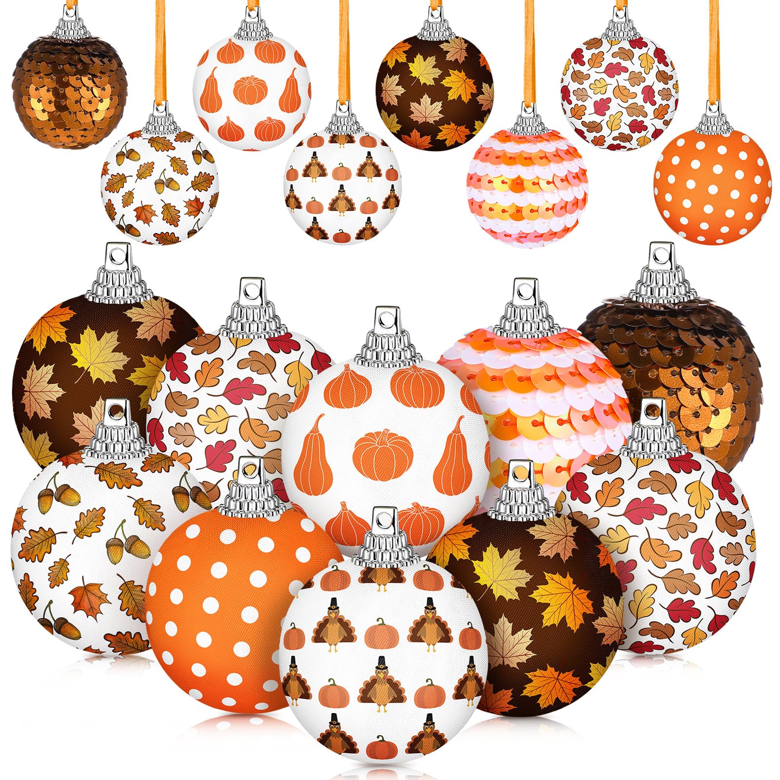 Blosssound 16 Pcs Thanksgiving Hanging Tree Ornaments 1.57 Inch Fall Decorations Autumn Ball Ornaments for Tree Thanksgiving Fal