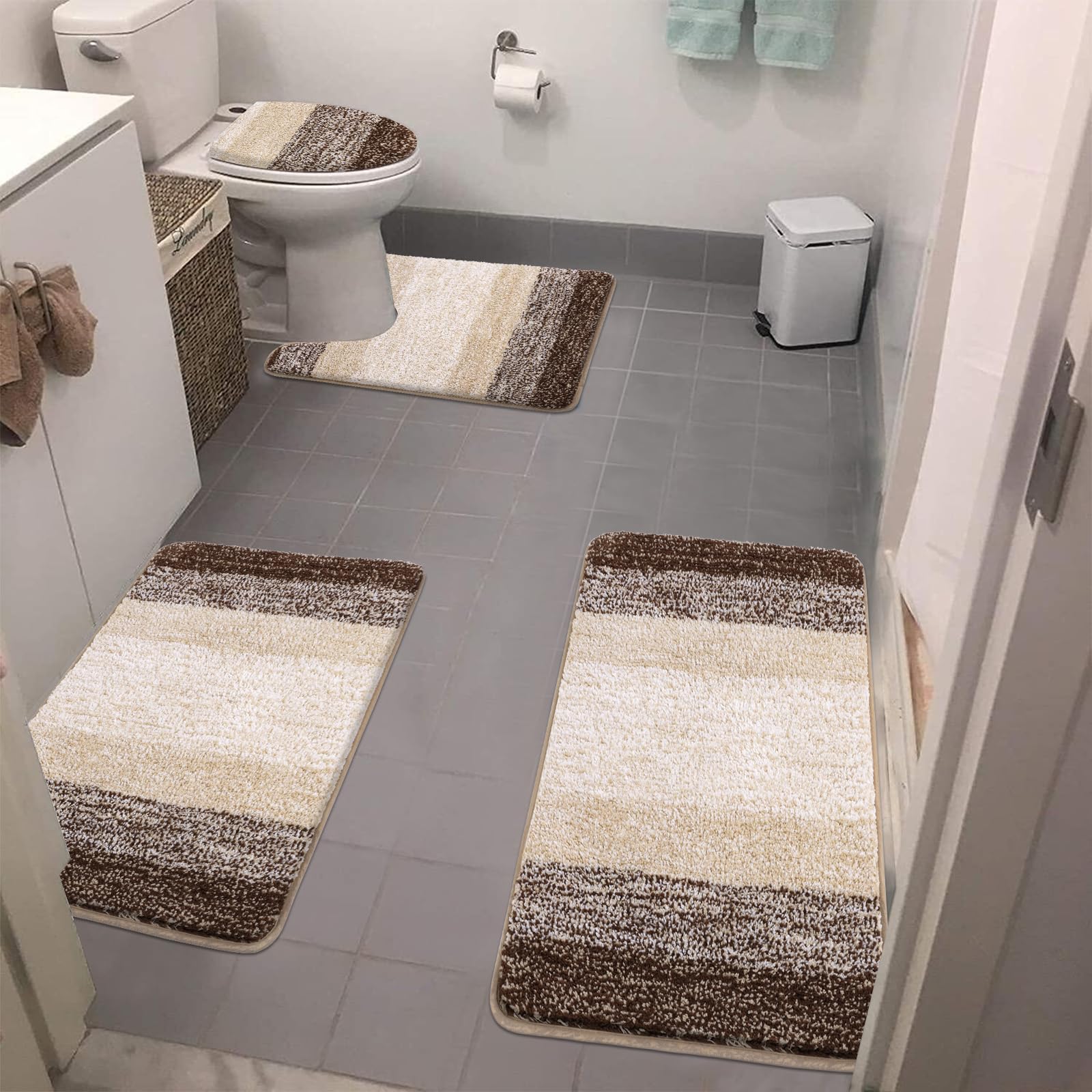 Bsmathom Bathroom Rugs Sets 4 Piece With Toilet Cover, Absorbent Microfiber Bath Mats For Bathroom,Non Slip Bathroom Rugs Washab