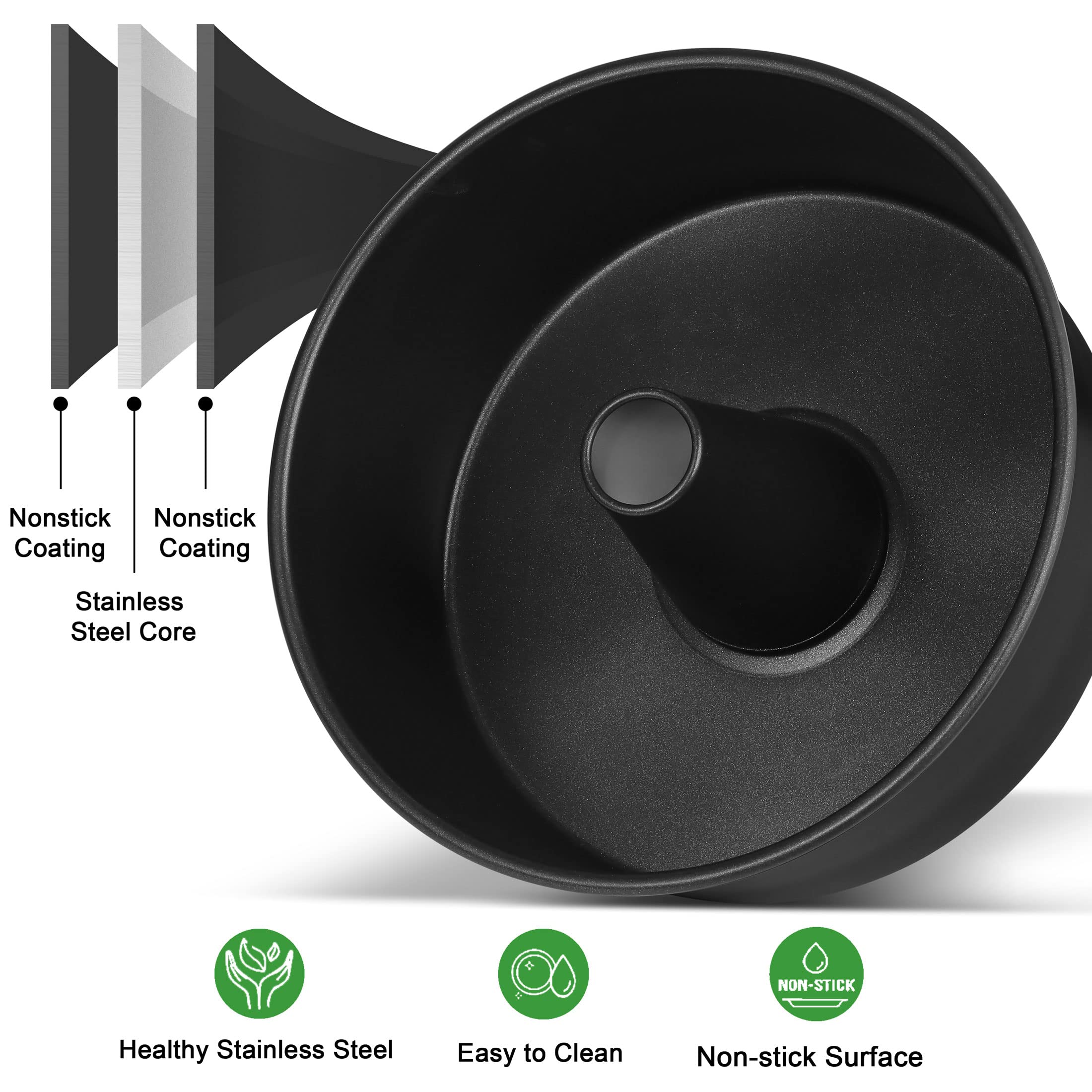 Lianyu 10 X 4 Inch Angel Food Cake Pan, Black Nonstick Tube Pan For Baking Pound Cake, Deep Chiffon Cake Mold With Stainless Ste