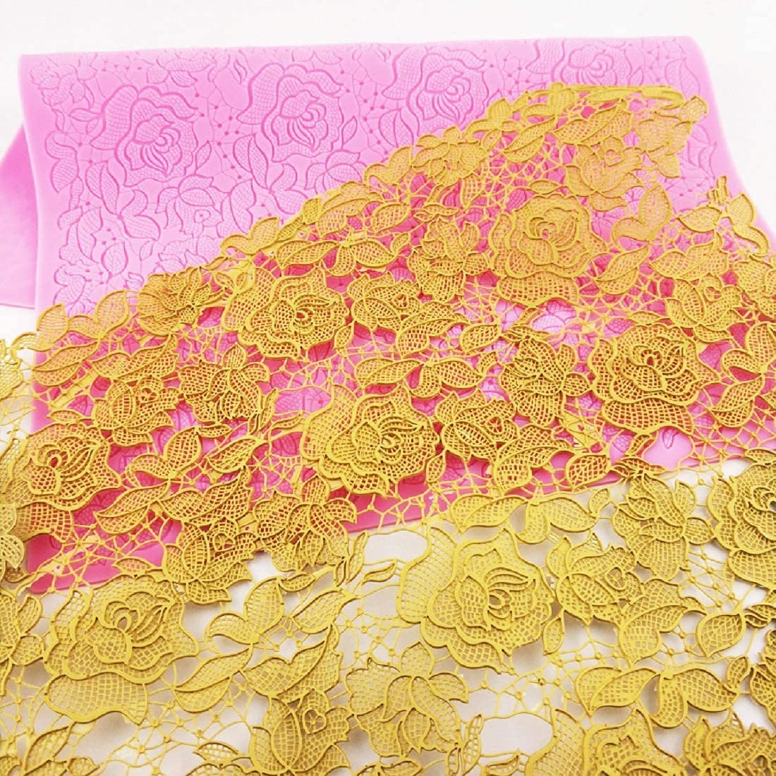 Xidmold Silicone Imprint Mat Gum Paste Rose Flower Press Mold Cake Embosser Silicone Lace Mat Fondant Decorating Mold Embossing