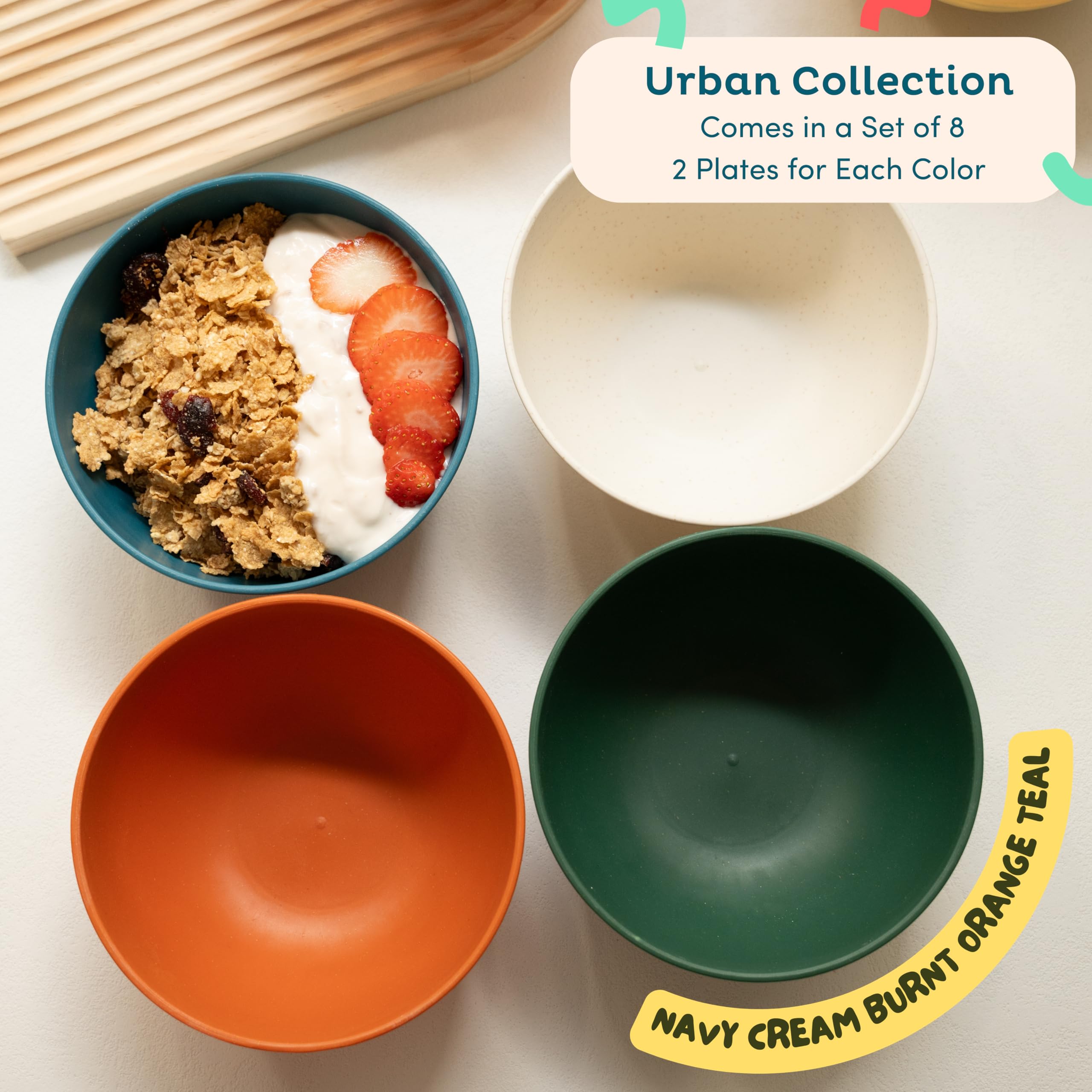 Nook Theory Wheat Straw Bowls - 26 Oz Cereal Bowls Sets 8 Unbreakable Dinnerware, Microwave Safe Bowls And Dishwasher Safe Bowls