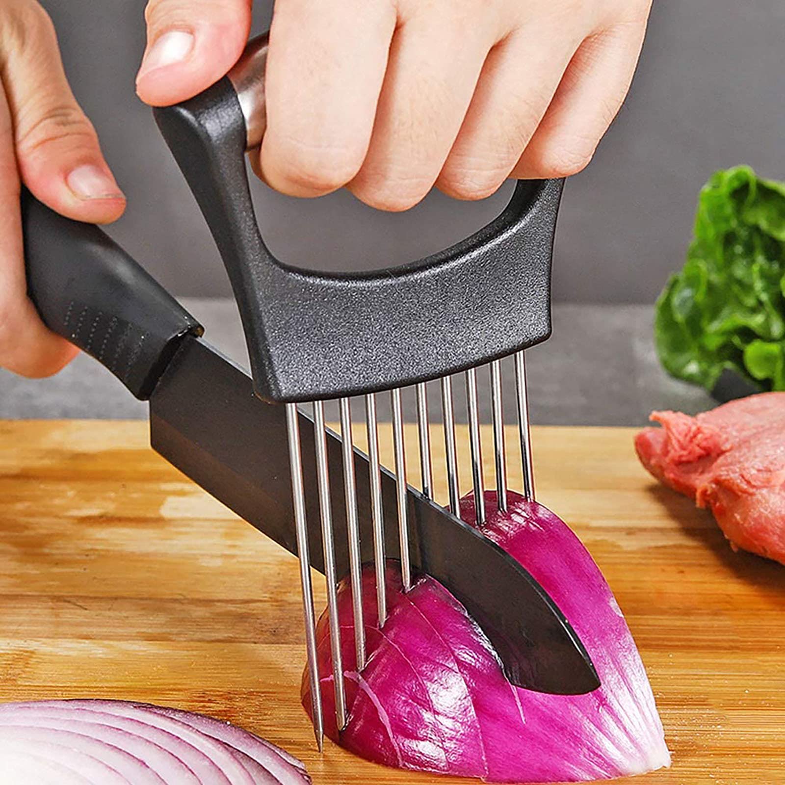 Cooswai Stainless Onion-Holder Slicing-Kitchen Assistant-Vegetable - Upgrade Chopper Slicing Tool, Food Slicing Assistant 1Pc