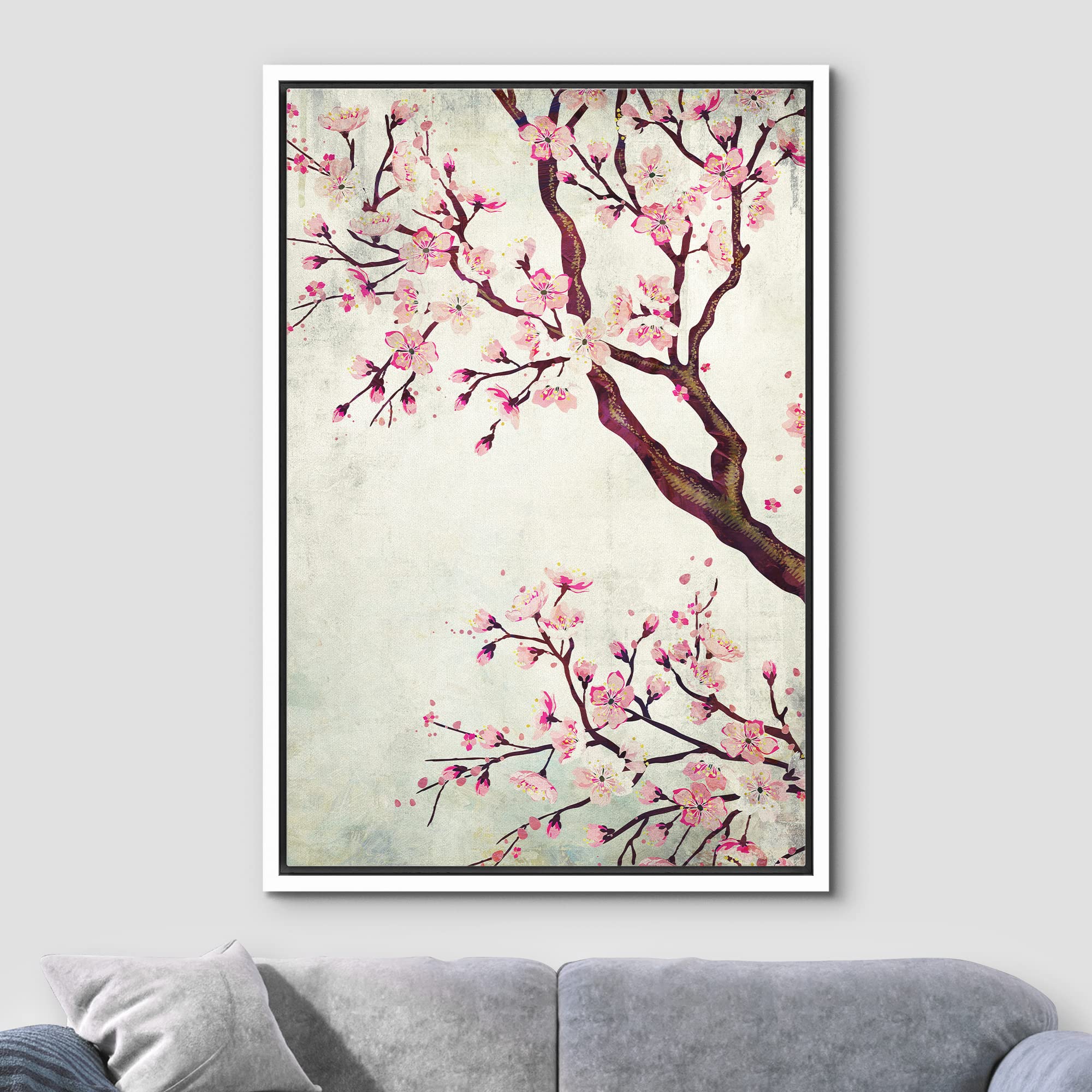 Wall26 Framed Canvas Wall Art - Watercolor Painting Style Cherry Blossom - Giclee Print Gallery Wrap Modern Home Art Ready To Ha