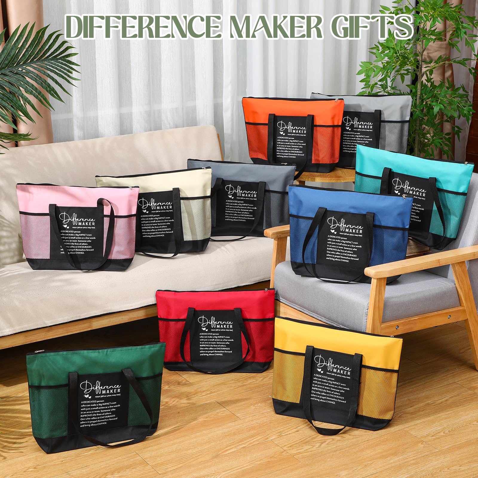Locmeo 10 Pcs Difference Maker Appreciation Tote Bags for Women Employee Appreciation Staff Gifts for Teacher Nurse Christmas Ch