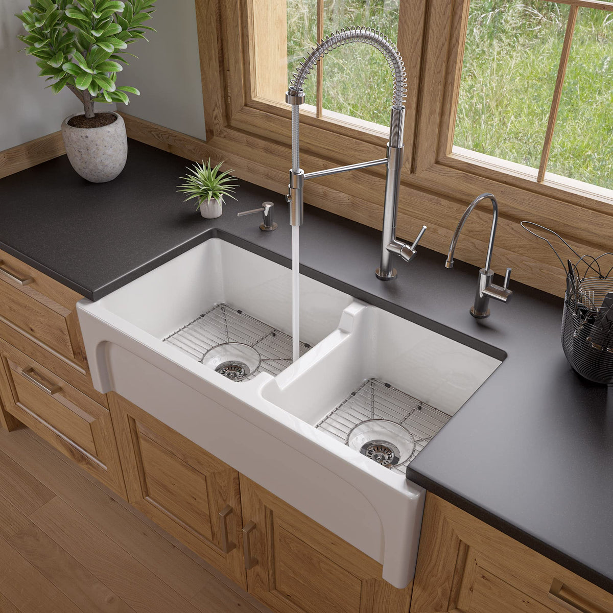 Alfi Brand Ab3618Arch-W Arched Apron Thick Wall Fireclay Double Bowl Farm Sink, 36'', White