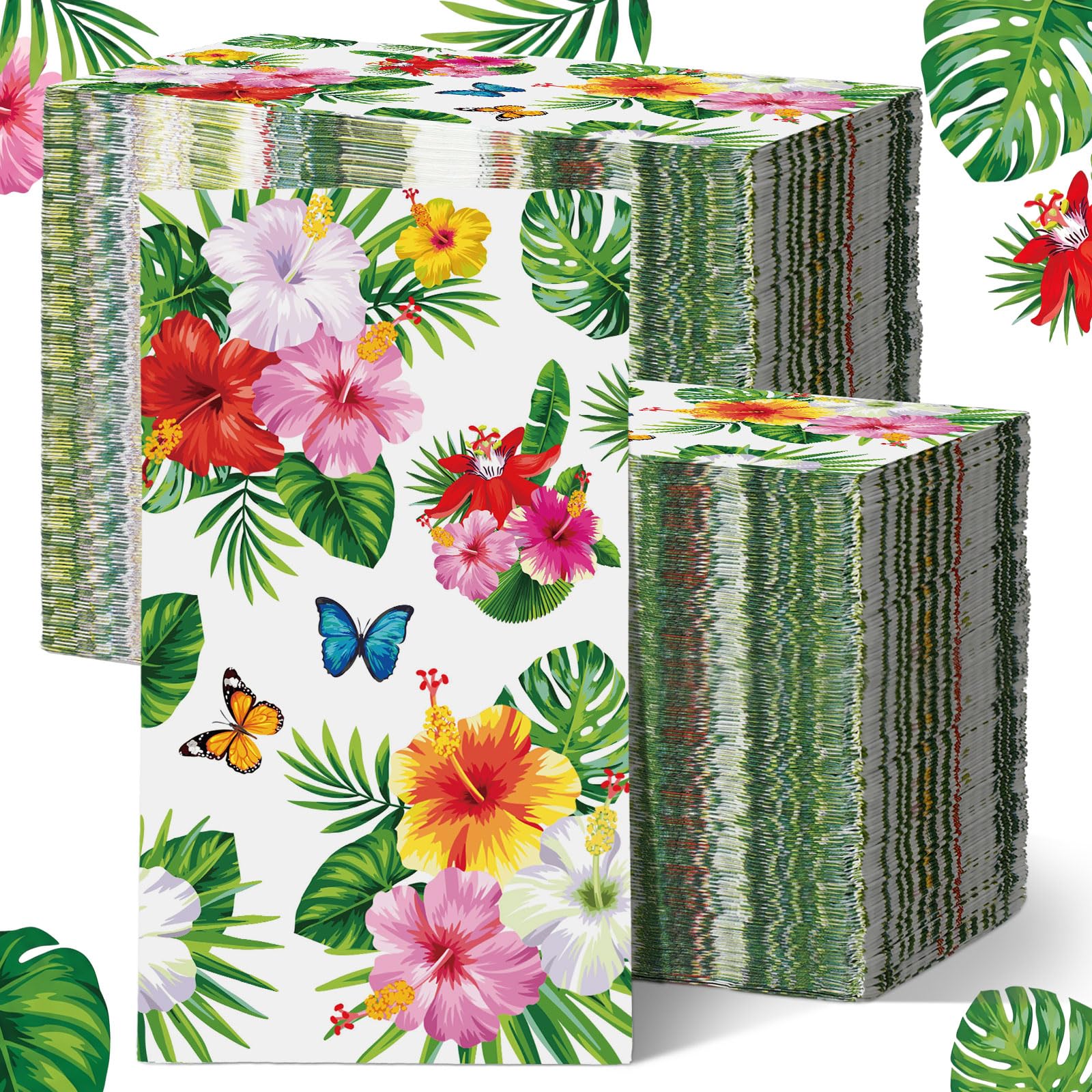 Epakh 200 Pcs Luau Hawaiian Tropical Guest Napkins Bulk 2 Ply Hibiscus Flower Disposable Paper Napkins Summer Floral Dinner Gues