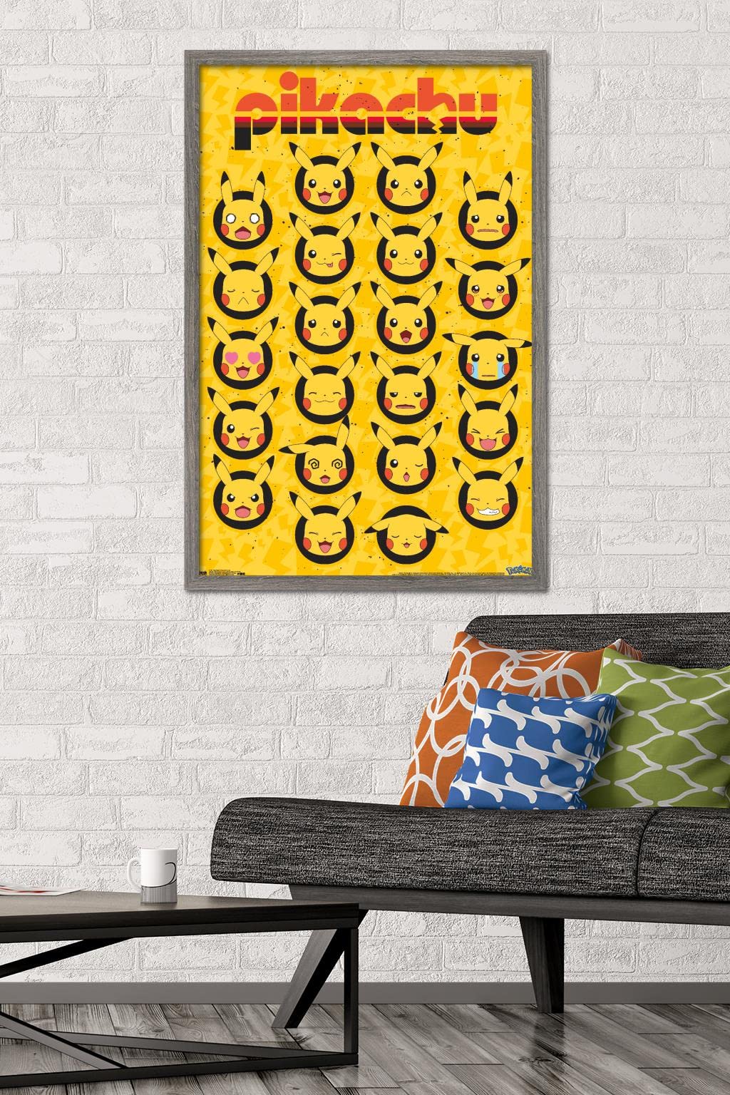 Trends International Pok  Mon - Pikachu Faces Wall Poster, 22.375'' X 34'', Barnwood Framed Version
