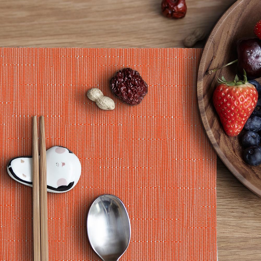 Homedge Pvc Placemat, 4 Pcs Of Non-Slip Heat Resistant Place Mats, Washable Vinyl Placemats, Orange