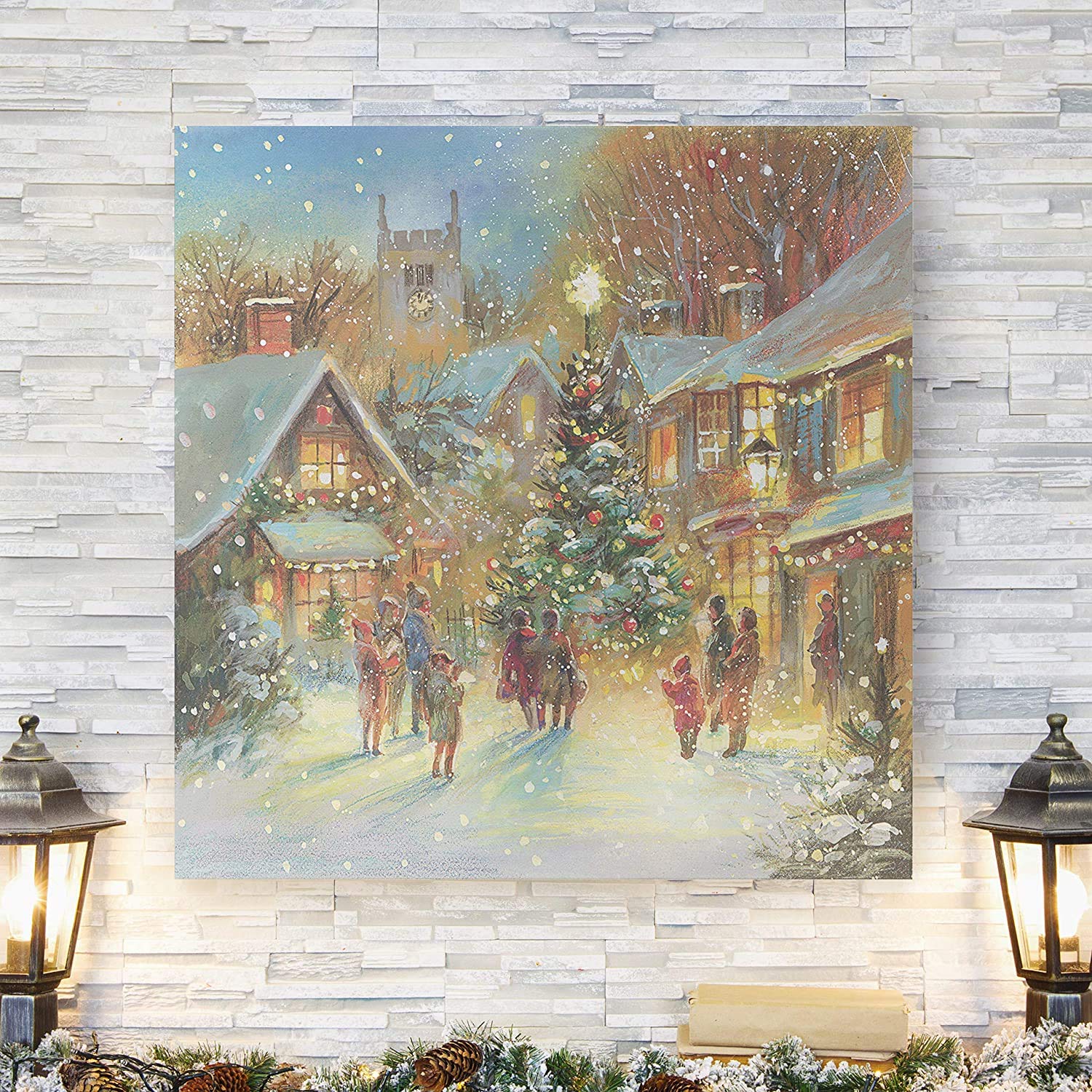 Renditions Gallery Evening Carol By Jim Mitchell Wall Art, Christmas Decor, Idyllic Winter Town, Vibrant Colors, Premium Gallery