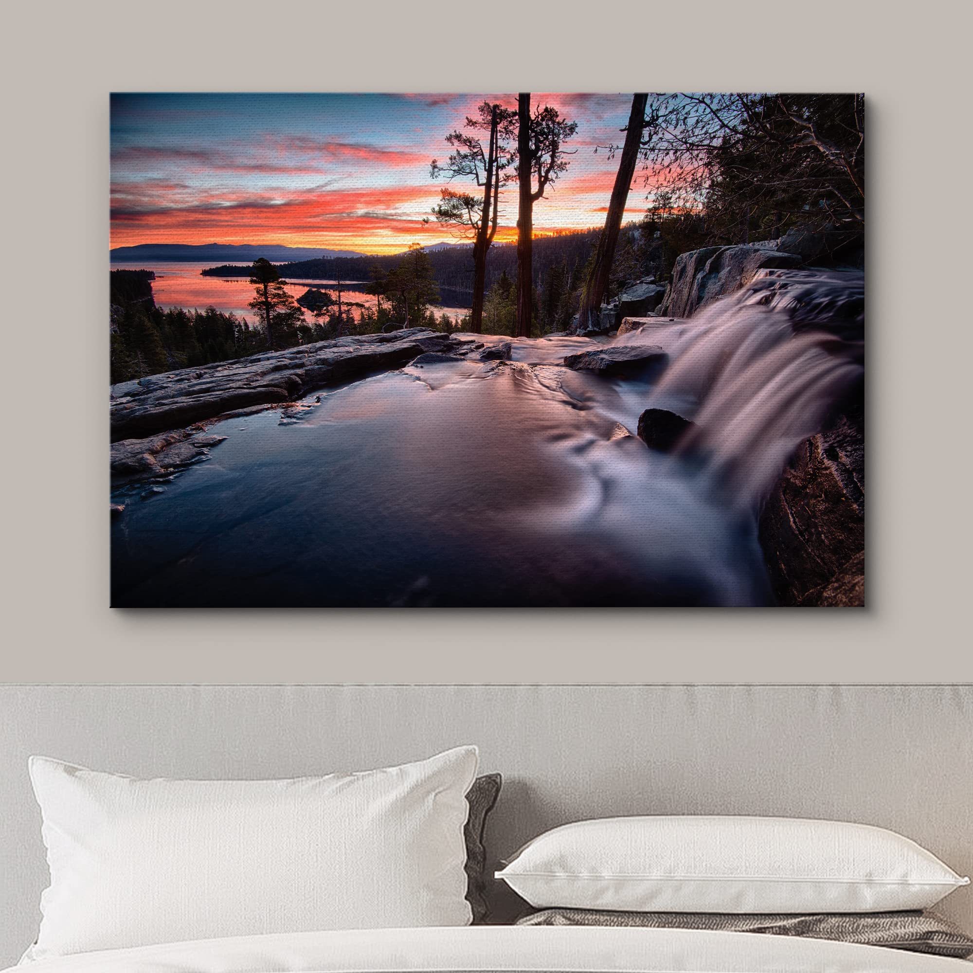 Wall26 Canvas Print Wall Art Water Rushes Over Lake At Sunset Nature Wilderness Photography Modern Rustic Scenic Relax/Calm Mult