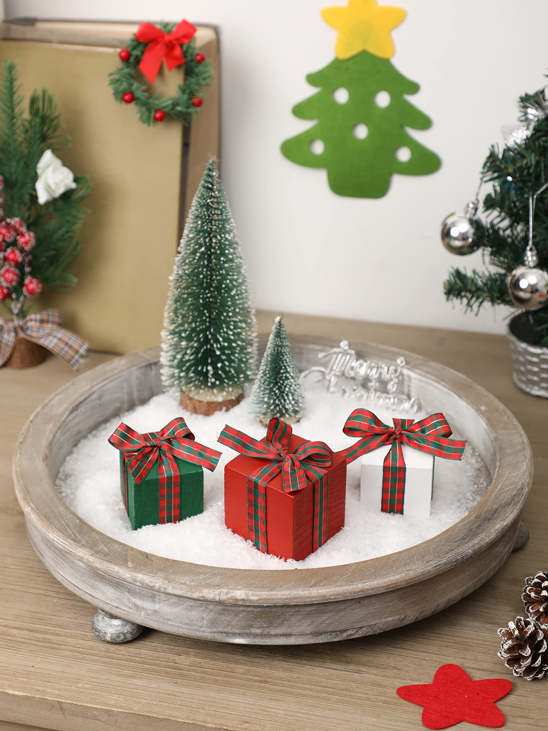 Christmas Tiered Tray Decor Set of 3 Mini Wood Small Table Decor Shelf d  cor (Buffalo Plaid 1)