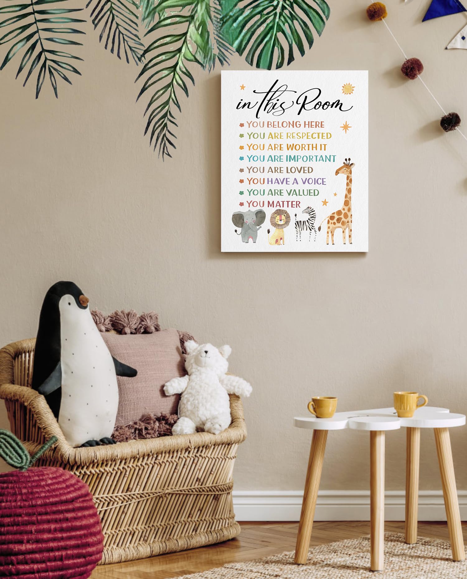 In This Room Wall Decor: Inspirational Diversity Wall Art Boho Classroom Decor Baby Animal Safari Nursery Decor,You Belong Here