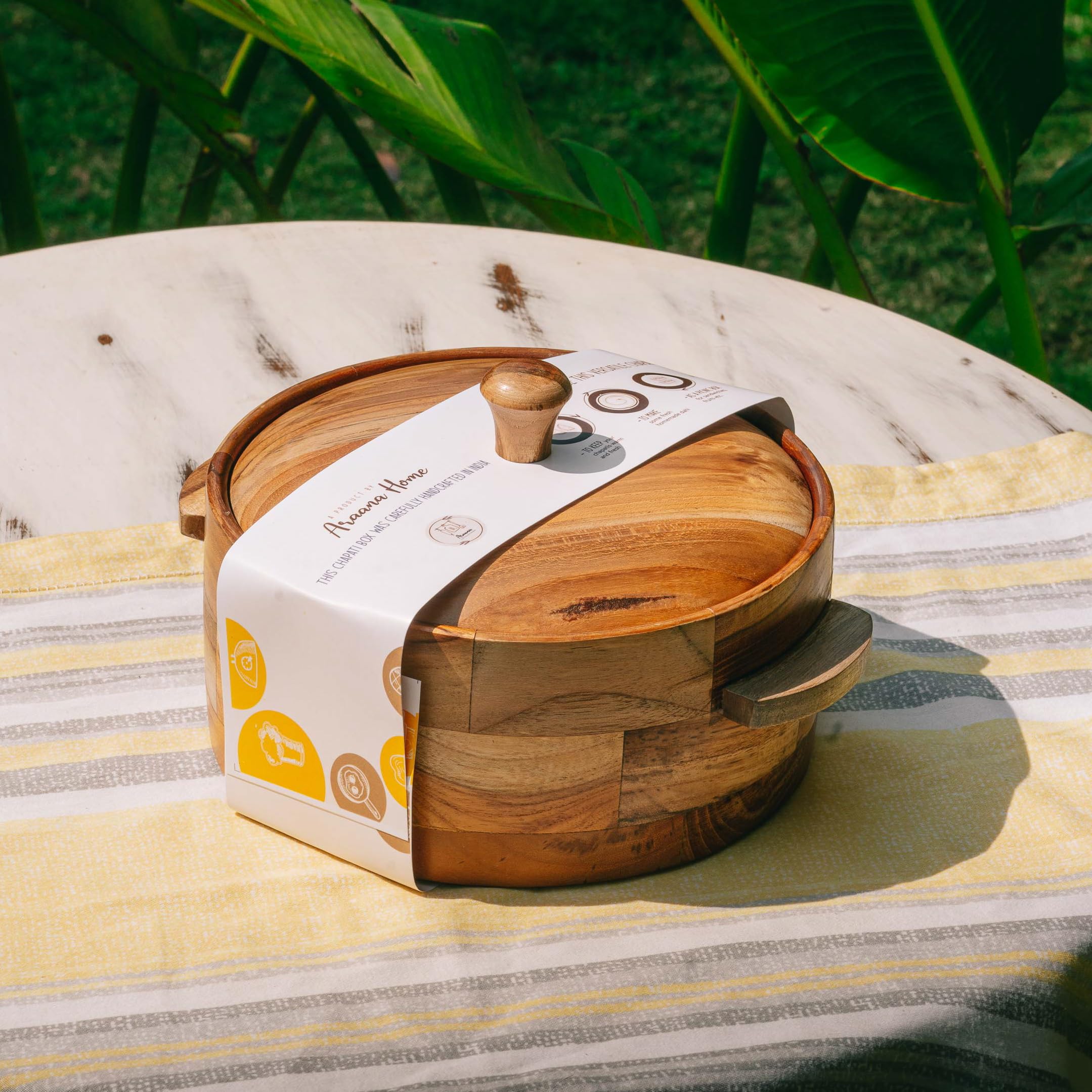 Araana Home Wooden Chapati Box: Teak Wood Casserole  Detachable Ss Insulated Bowl  Keeps Rotis Warm & Fresh, Perfect For Servi