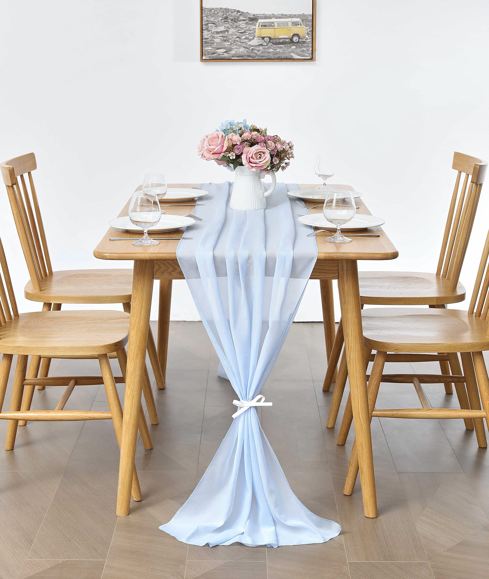 2 Pack 10Ft Baby Blue Chiffon Table Runner Sheer 29X120 Inch For Romantic Wedding Decor Bridal & Baby Shower Birthday Rustic Par