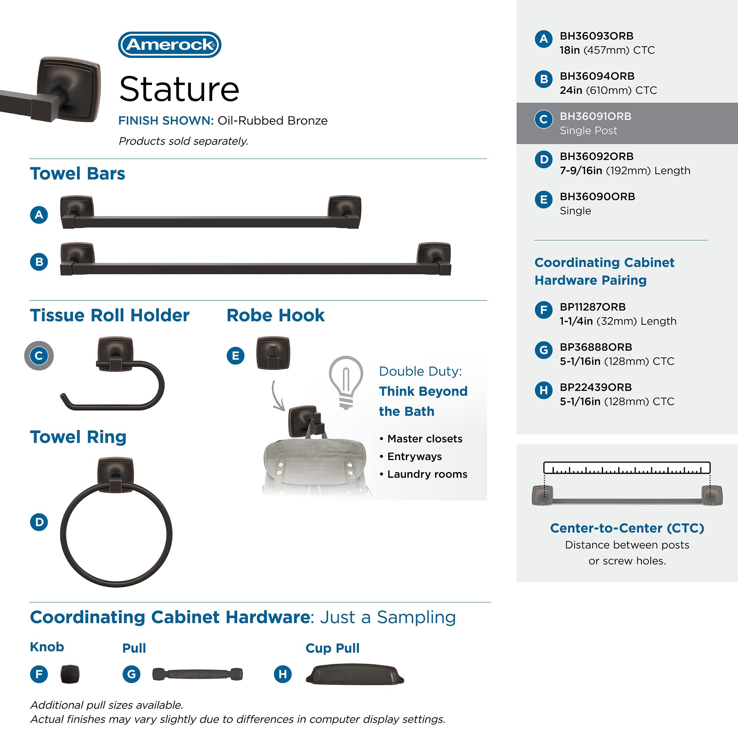 Amerock Bh36091Orb | Oil Rubbed Bronze Single Post Toilet Paper Holder | 7-1/16 In. (179 Mm) Length Toilet Tissue Holder | Statu