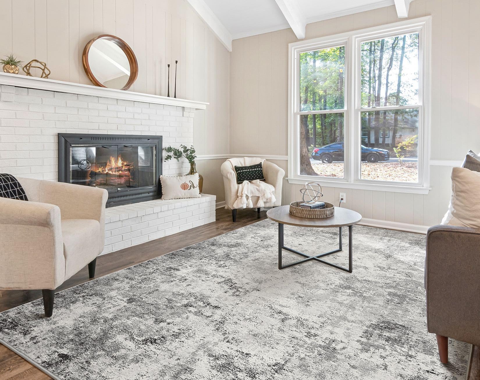 UERMEI 10x11 Area Rug Living Room Rugs - Washable Neutral Modern Abstract Soft Thin Rug Indoor Floor No Slip Rug Carpet for Bedr