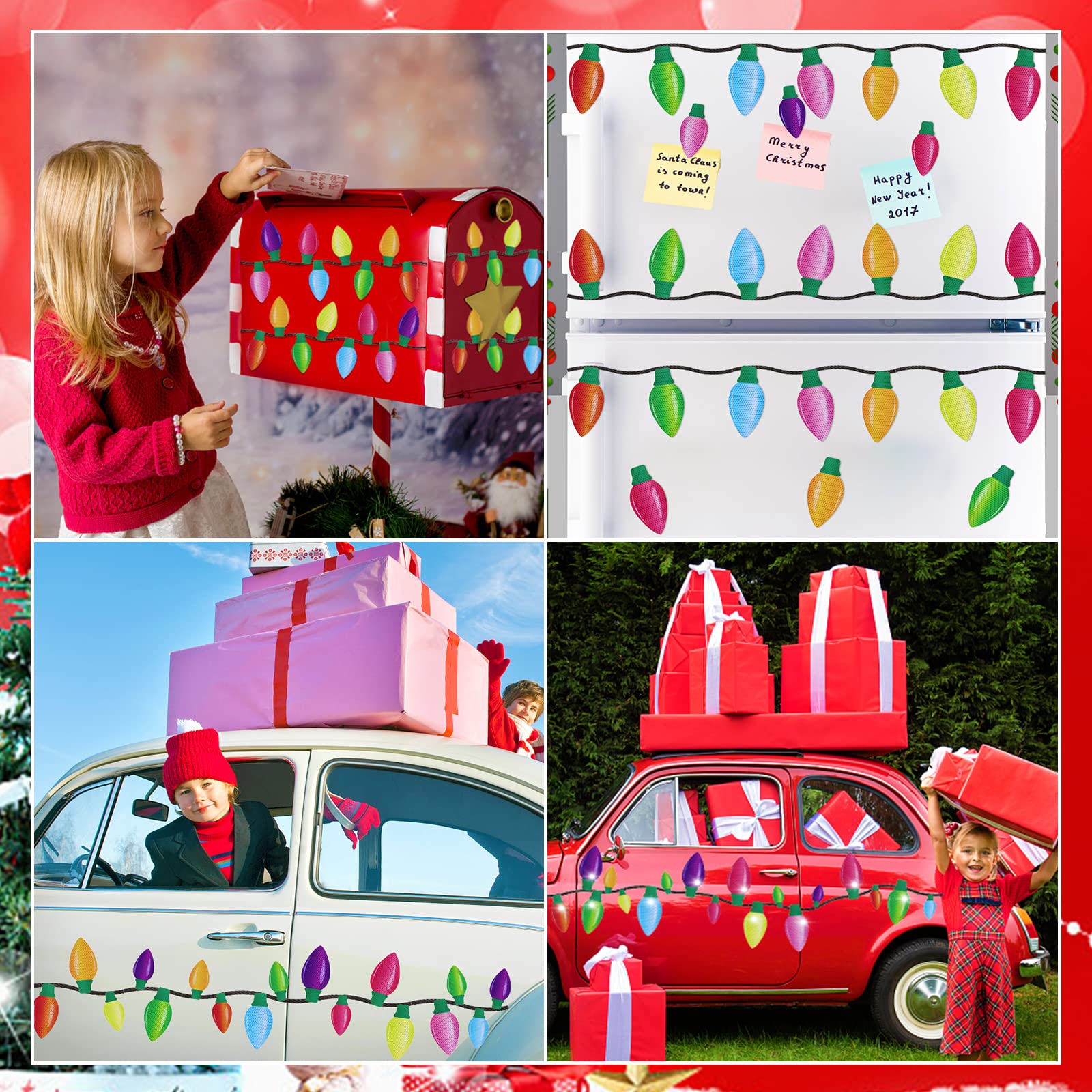 92 Pieces Christmas Car Refrigerator Decorations,44PCS Reflective Light Bulb Magnets 48PCS Magnetic Wires Holiday Birthday Cruis