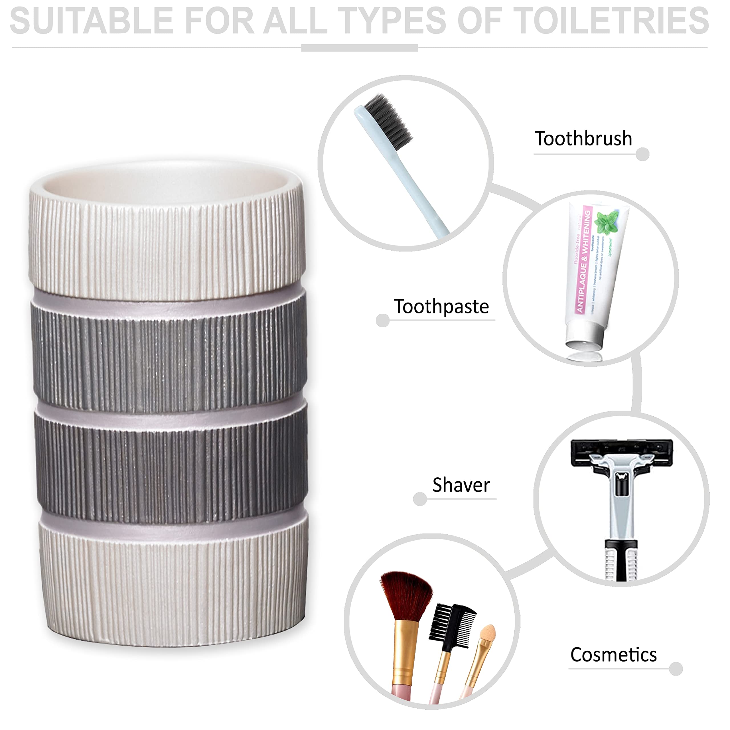 Zahari Home 4pc Modern Line Modern Bathroom Accessories Set Modern Soap Dispenser  Tumbler  Tooth Brush Holder and Dish Soap Holder Luxury Contemporary Grey Decor Unique Design Luxury Bath Set